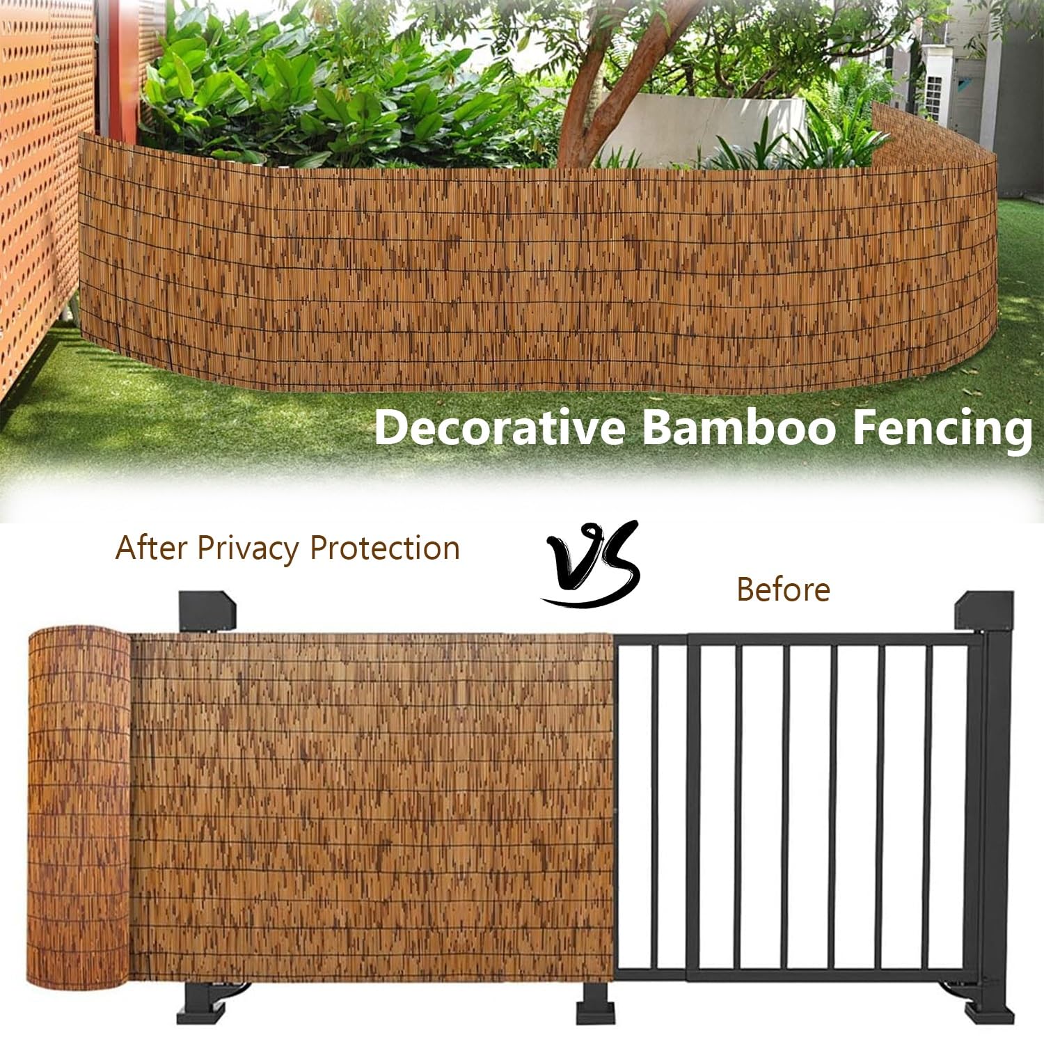 Naturalny bambusowy parawan ogrodzeniowy 100 cm / 120 cm / 130 cm – ściana chroniąca przed wzrokiem do ogrodu, łatwa instalacja, dekoracja w stylu plażowym (120 x 200 cm)
