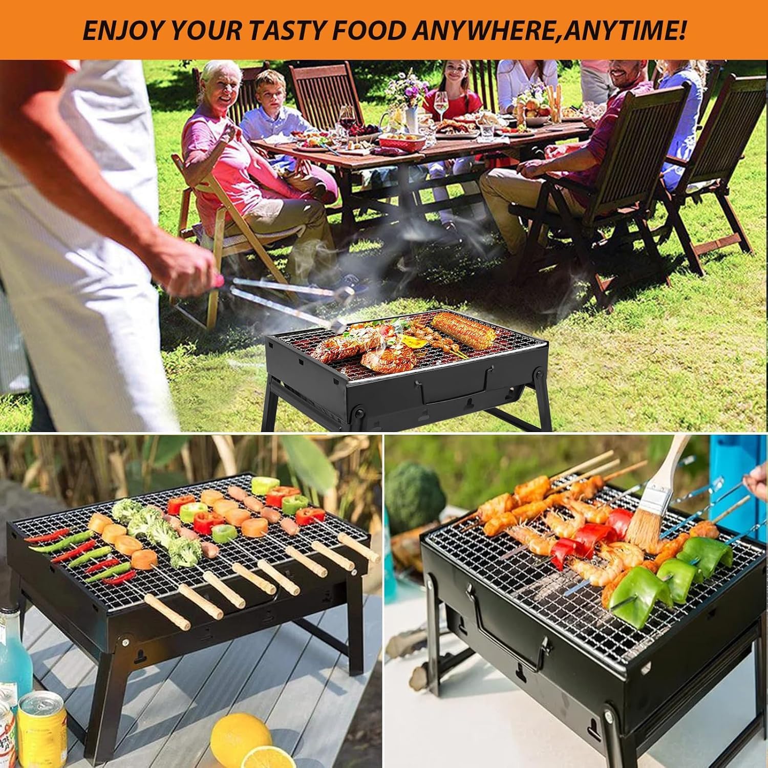 Barbecue au charbon de bois portable et pliable pour bureau, plateau de table, barbecue d'extérieur – Barbecue de pique-nique, barbecue de camping, barbecue de voyage, mini barbecue pliable (35 x 26 x