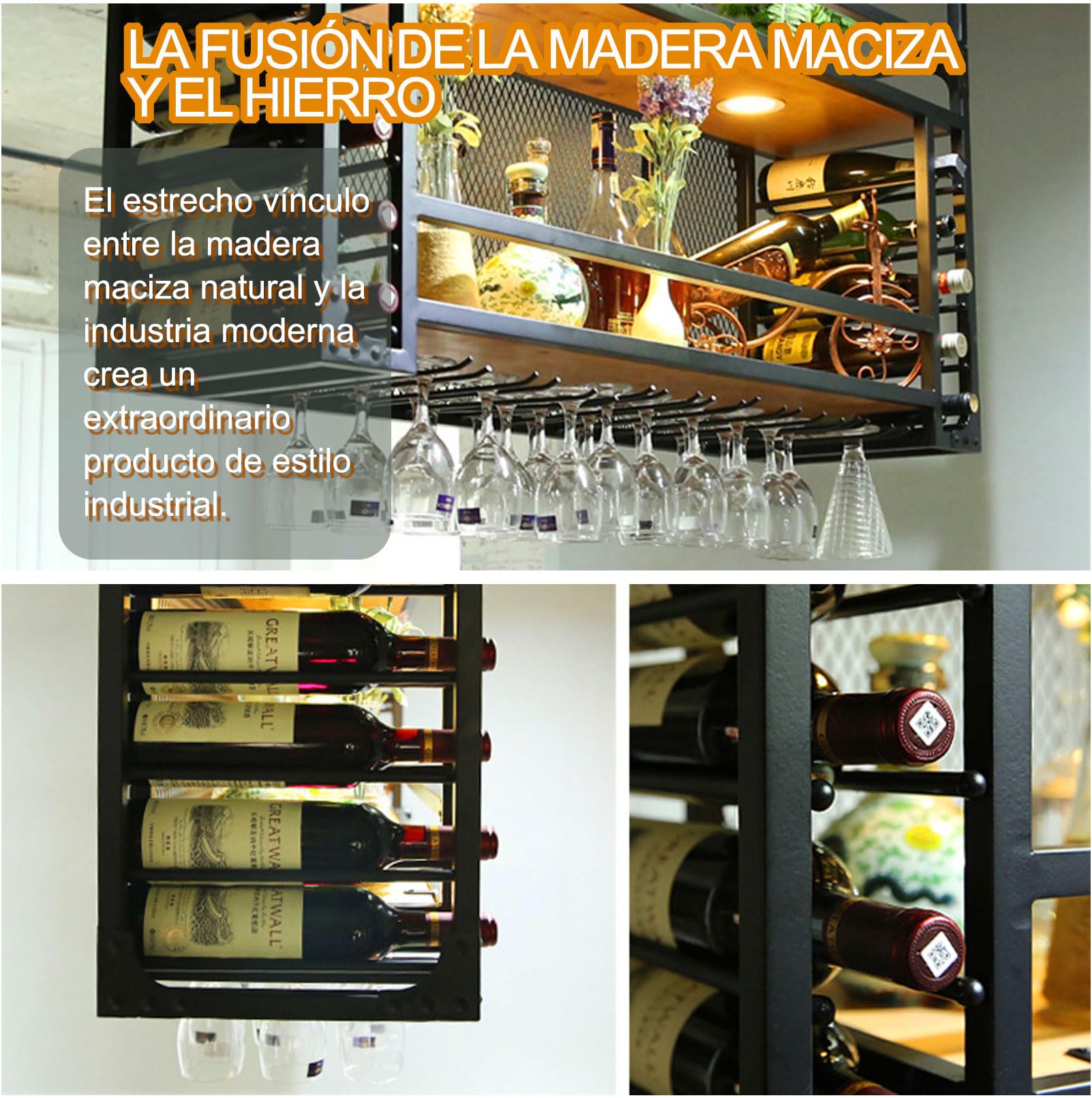 STUFF Loft Botellero De Pared Para Botellas De Vino De Madera