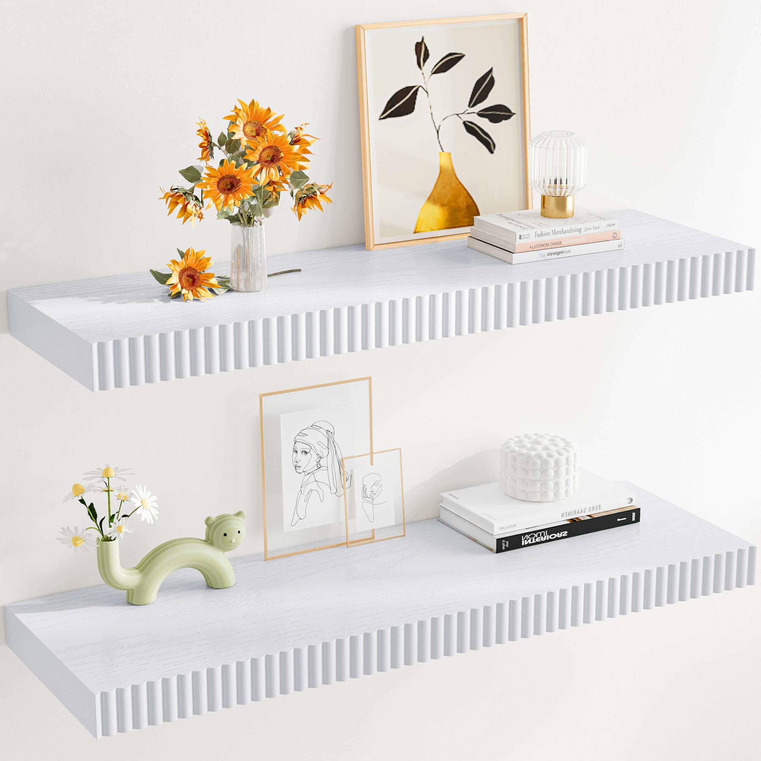 INNOD Estantes flotantes de 24 pulgadas para pared, estantes de madera montados en la pared para baño, dormitorio, sala de estar, cocina, estante colgante con soportes invisibles para almacenamiento
