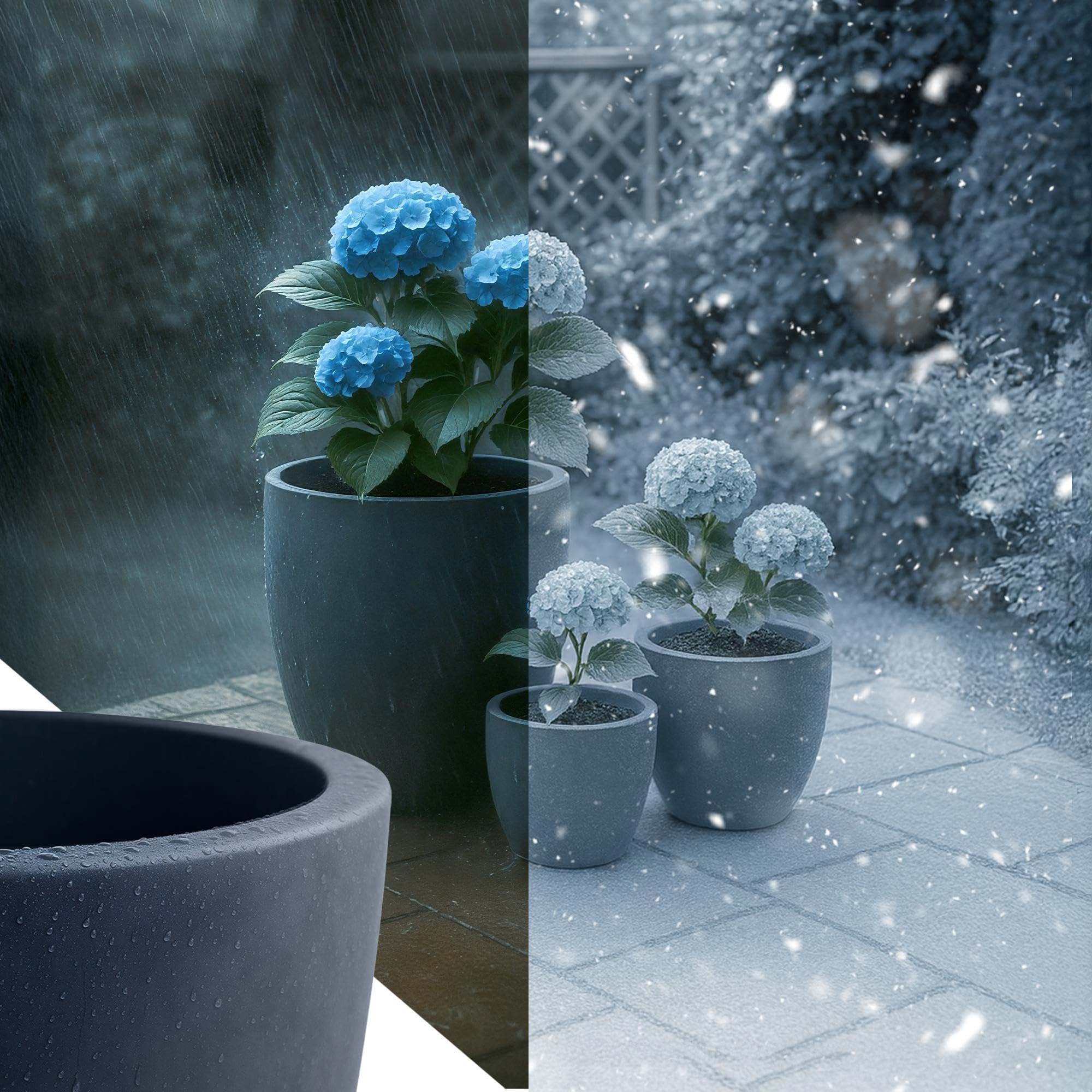 CLP Pflanzkübel groß, 3er Set für außen und innen, Outdoor XXL Blumenkübel rund, wetterbeständig frostsicher in Steinoptik, Winterfest, Farbe:anthrazit