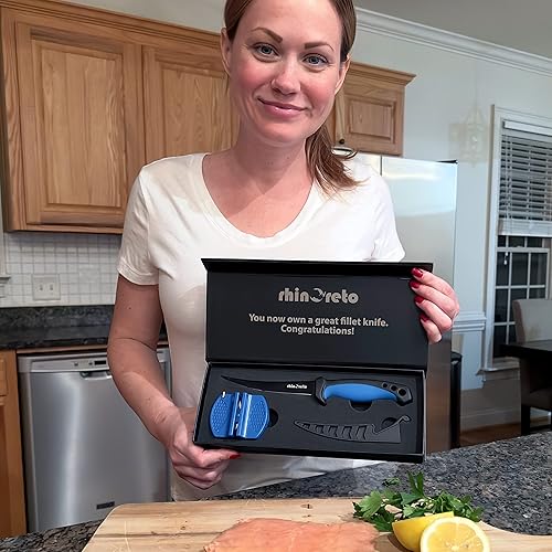 Miniatura 7 de Rhinoreto Cuchillo de filete de pescado. Cuchillo de deshuesar para cortar carne. Cuchillo de filete para pescado con funda y sacapuntas. (6.5)