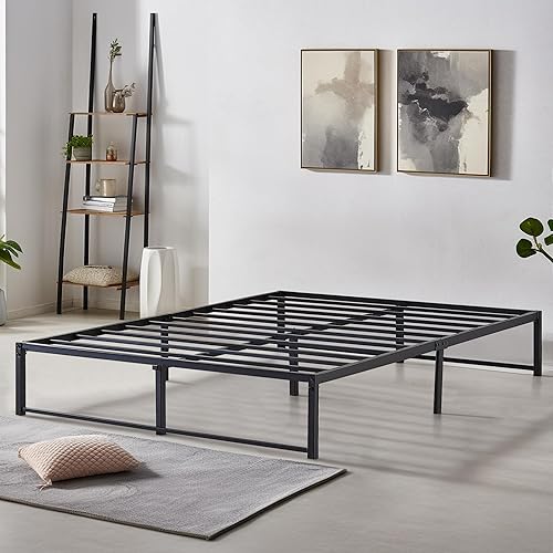 VECELO 14 Inch Platform Bed Frame/Mattress Foundation/No Box Spring Needed/Steel Slat Support (Queen Size) Black