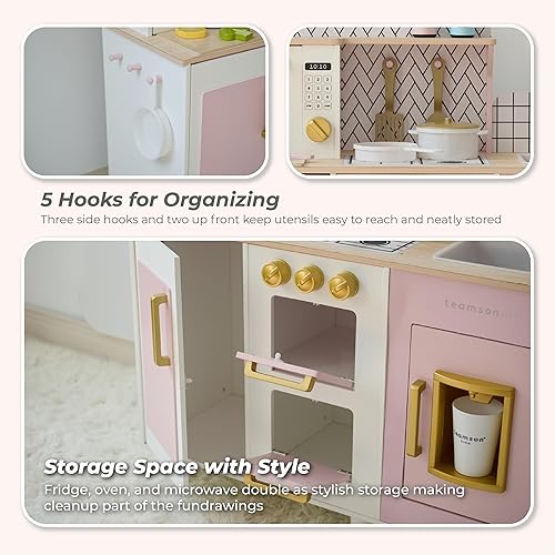 Miniatura 4 de Teamson Kids Little Chef Hampton - Juego de cocina de madera para niños pequeños con 17 accesorios, cocina de juguete de simulación para niñas y