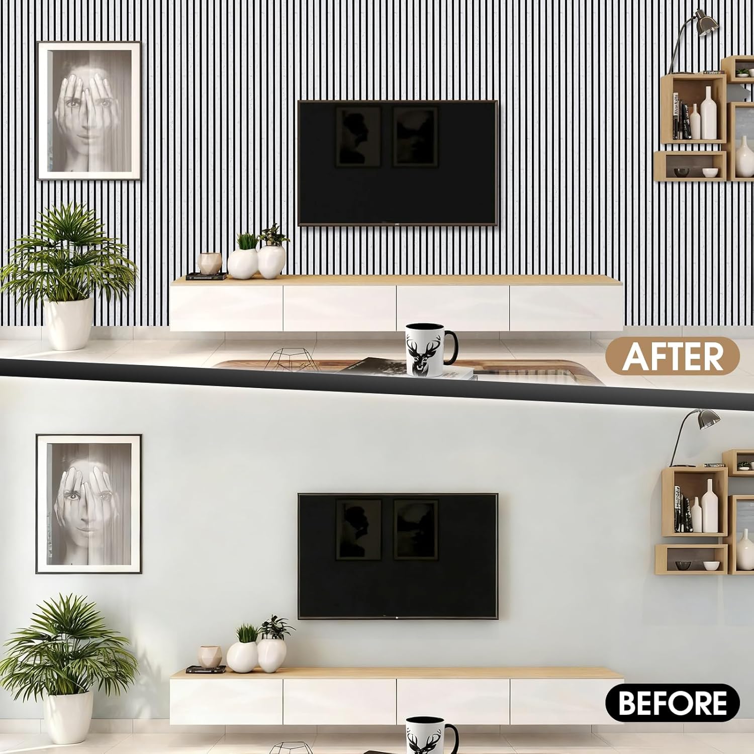 4 PCS Wood Slat Acoustic Panels, 94.5"x7.9" Soundproof Panel, Interior Wall Decor Noise Cancelling, 3D Fluted Sound Absorbing Panel for Office,Home,Theater,Studio, White Marble