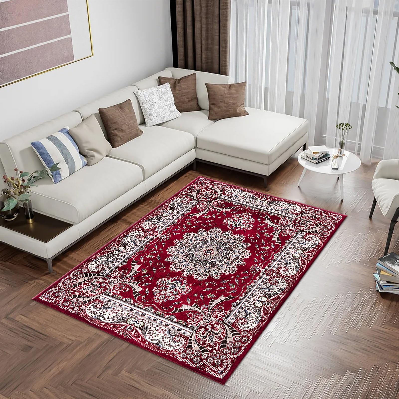 renoazul® Turkish Rug For Living Room 120 x 170 cm, Rada Red - Floral Washable Area Rugs For Bedroom Carpet, Bedside and Fireside Rug — image 1