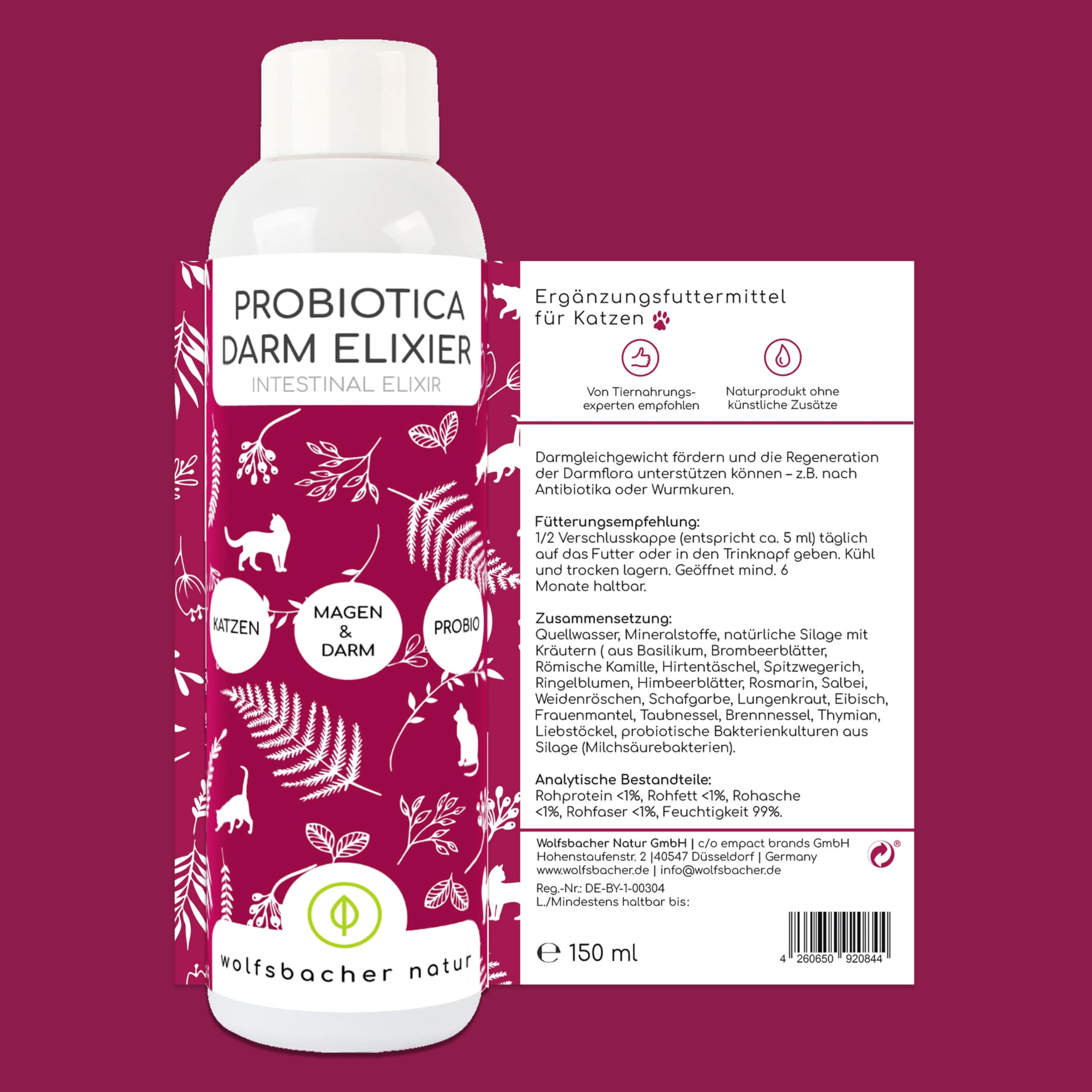 Cura intestinale probiotica per gatti - Supporta la salute intestinale - 100% naturale - Favorisce una sana digestione - 150ml
