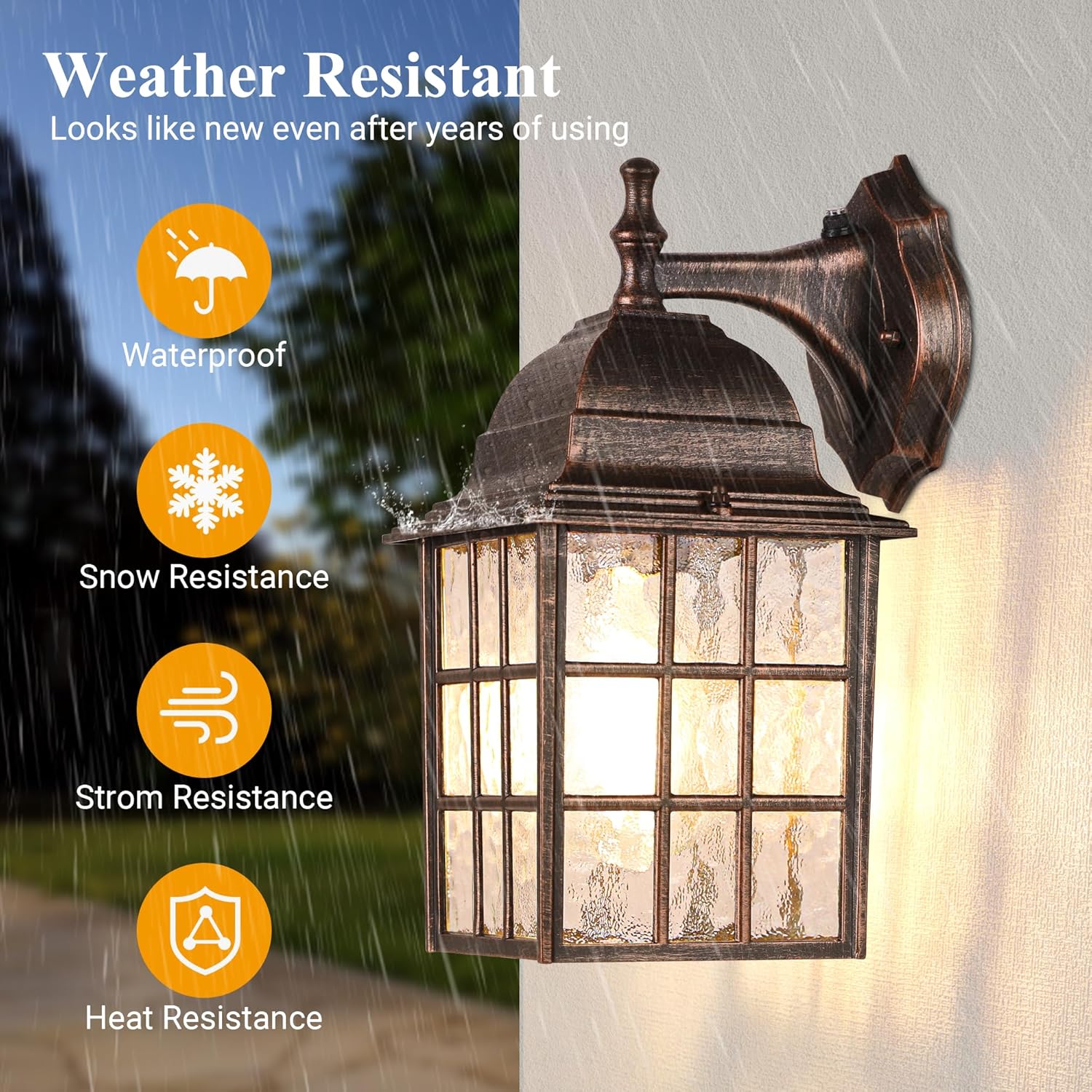 Farmhouse Exterior Light Fixtures - Sensor Dusk to Dawn Outdoor Porch Lights, Black Brush Gold Wall Sconce, Outside Wall Lantern for Front Door, Garage 2 Pack