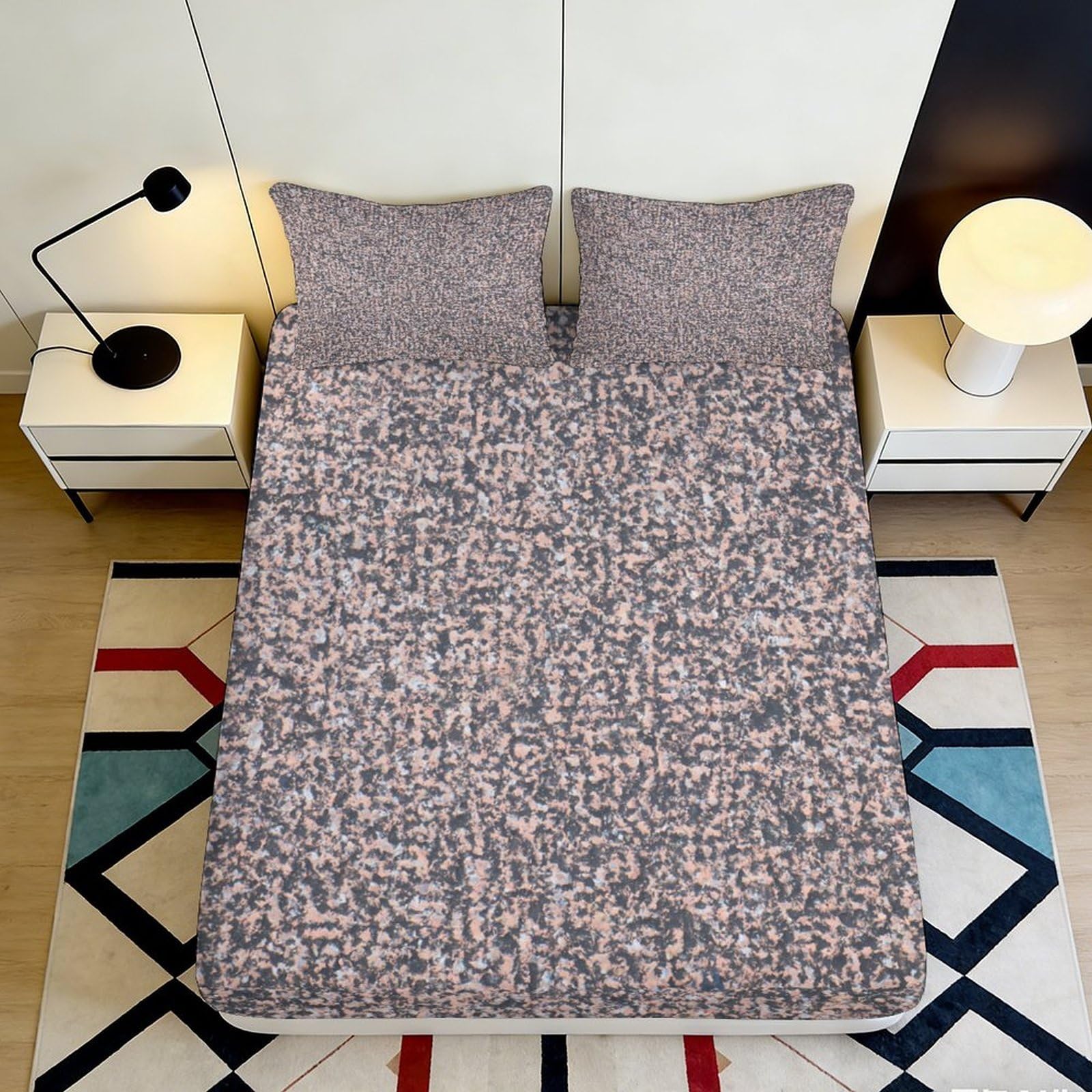 3D Printed Abstract Pattern Fitted Sheet Microfiber Soft Durable Geometric Bed Cover for Bedroom Dormitory Guest Room Mattress Protection 140x200x25cm