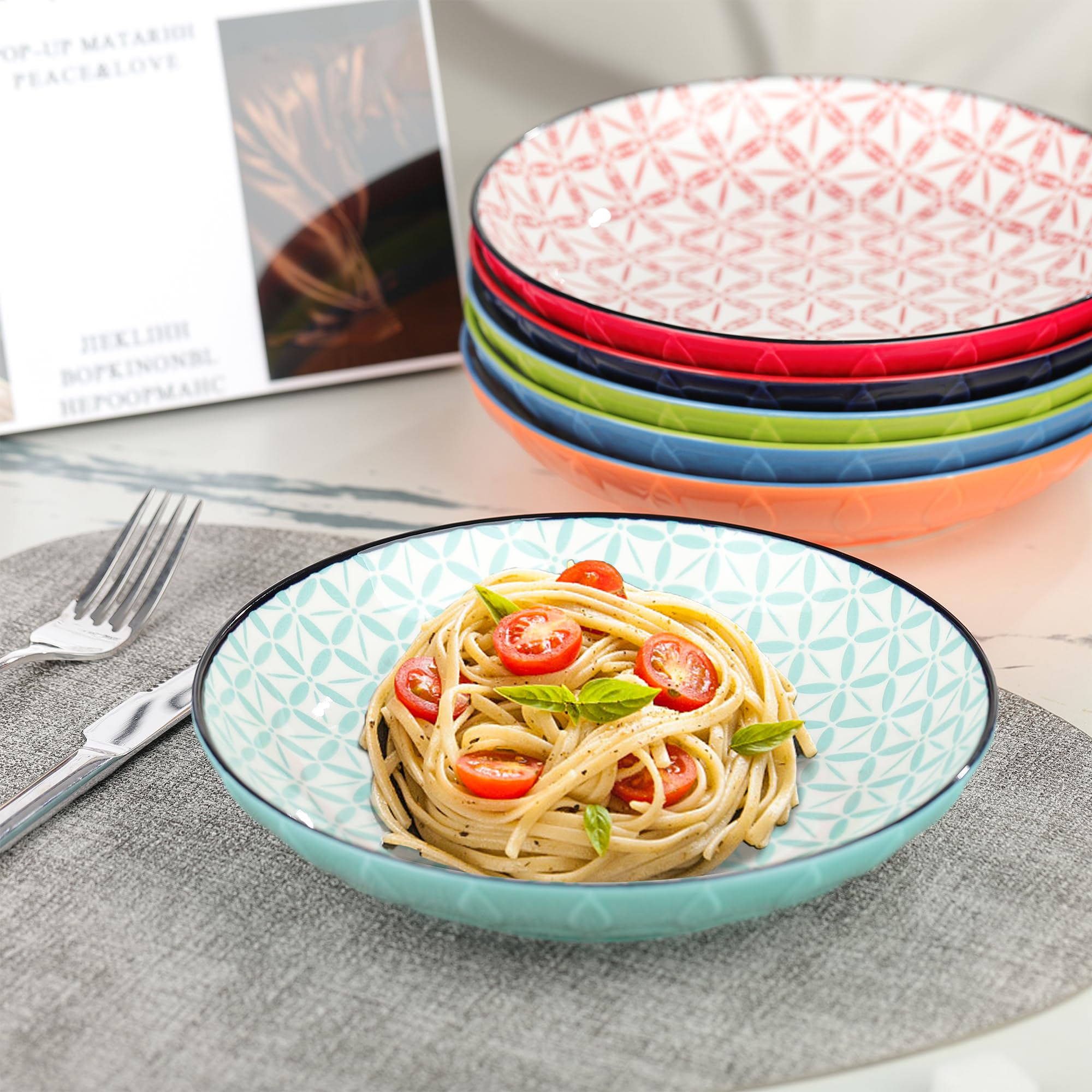 Fanquare Assiettes à Gâteaux Colorées (Set de 6) - Porcelaine avec Relief, Céramique avec Motif de Trèfle à Quatre Feuilles, pour Salade et Déjeuner, 21 cm