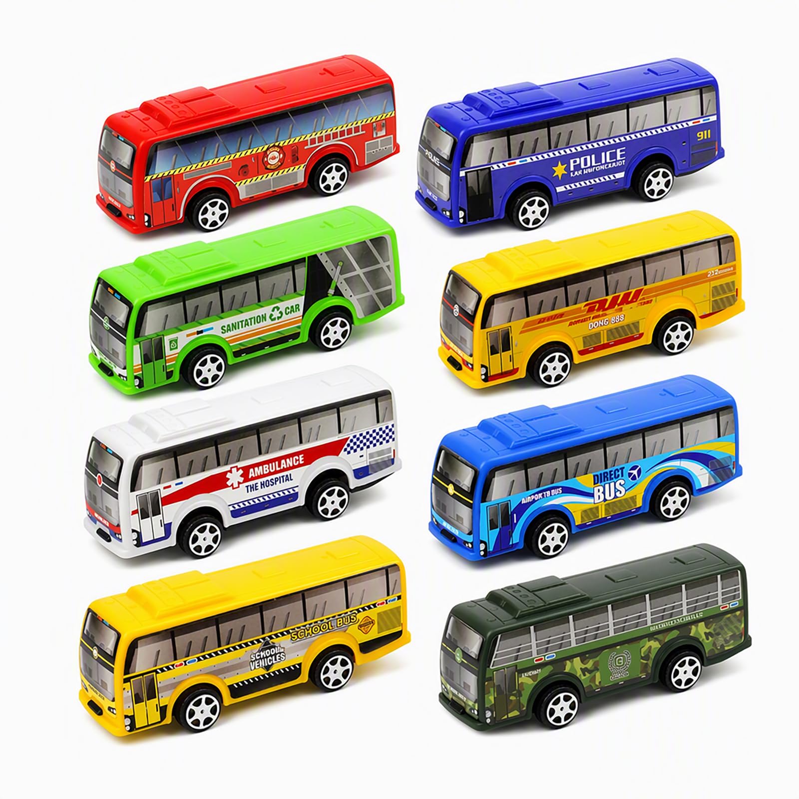 JeyFefv 8 Pcs bus Collection, Vehicle Assortment for Creative Activities
