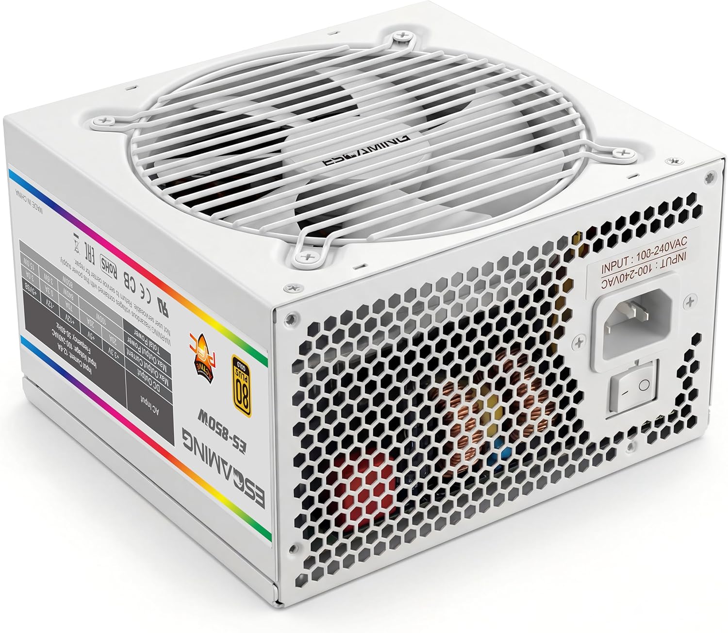 ESGAMING 80+ Gold Fully Modular Compact Gaming 850W Power Supply, ATX 3.1 & PCIe 5.1 Ready, Native 12V-2x6 Cable-White