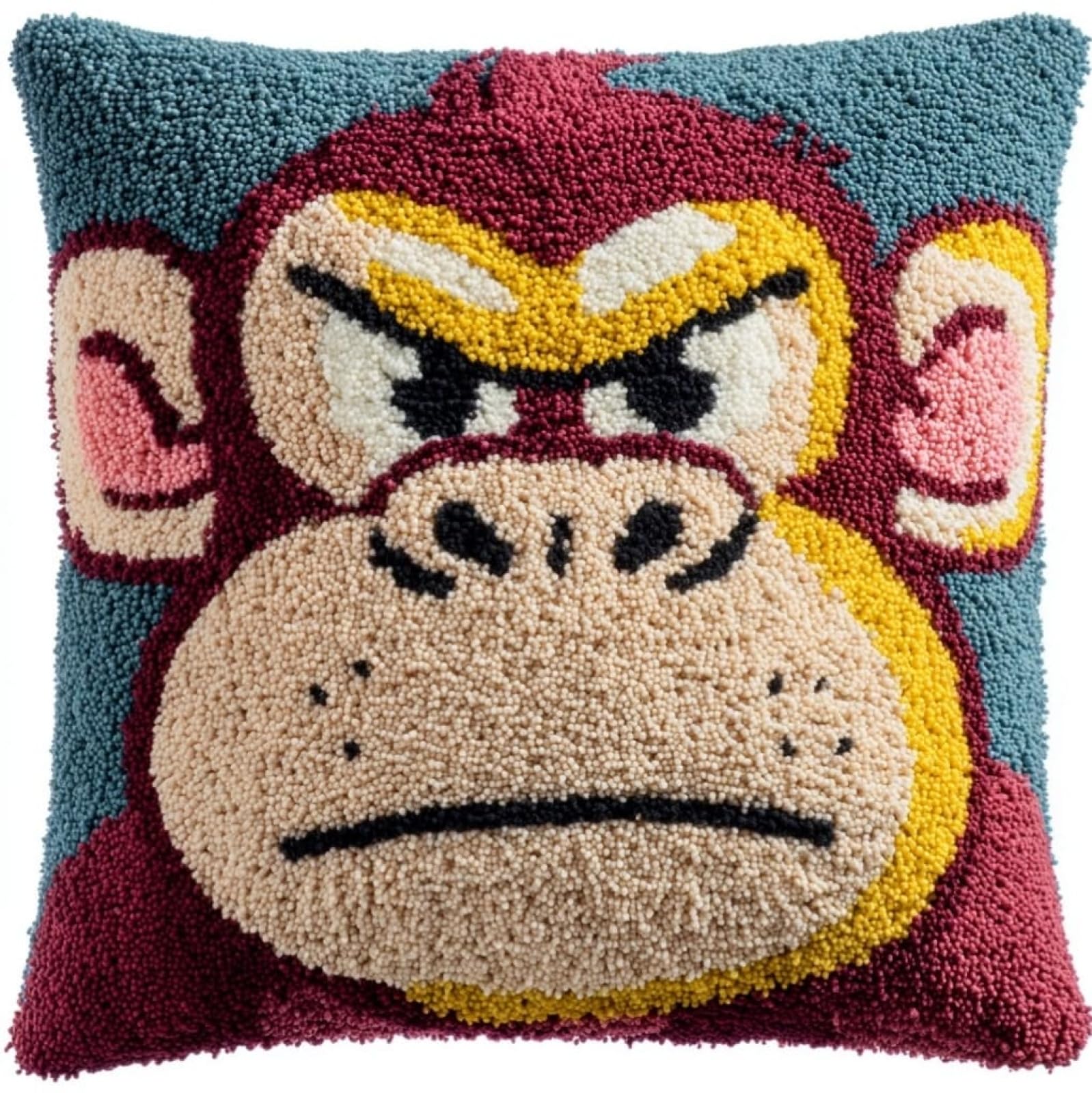 WallustrioaW 3D Pillow Latch Hook Embroidery Kits 17x17in,Cute Monkey