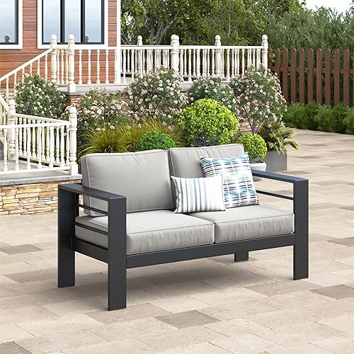 Miniatura 14 de Wisteria Lane Patio Furniture - Sillón de metal, juego de 2, sillas de metal para exteriores con cojines mejorados, sofá individual para todo tipo