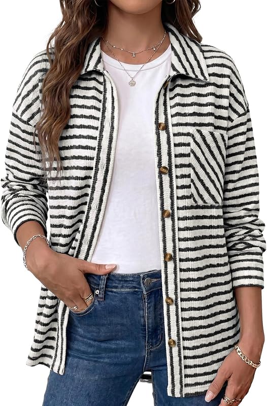 Jackets for Women Long Sleeve Shirts for Women Striped Tops Outfits