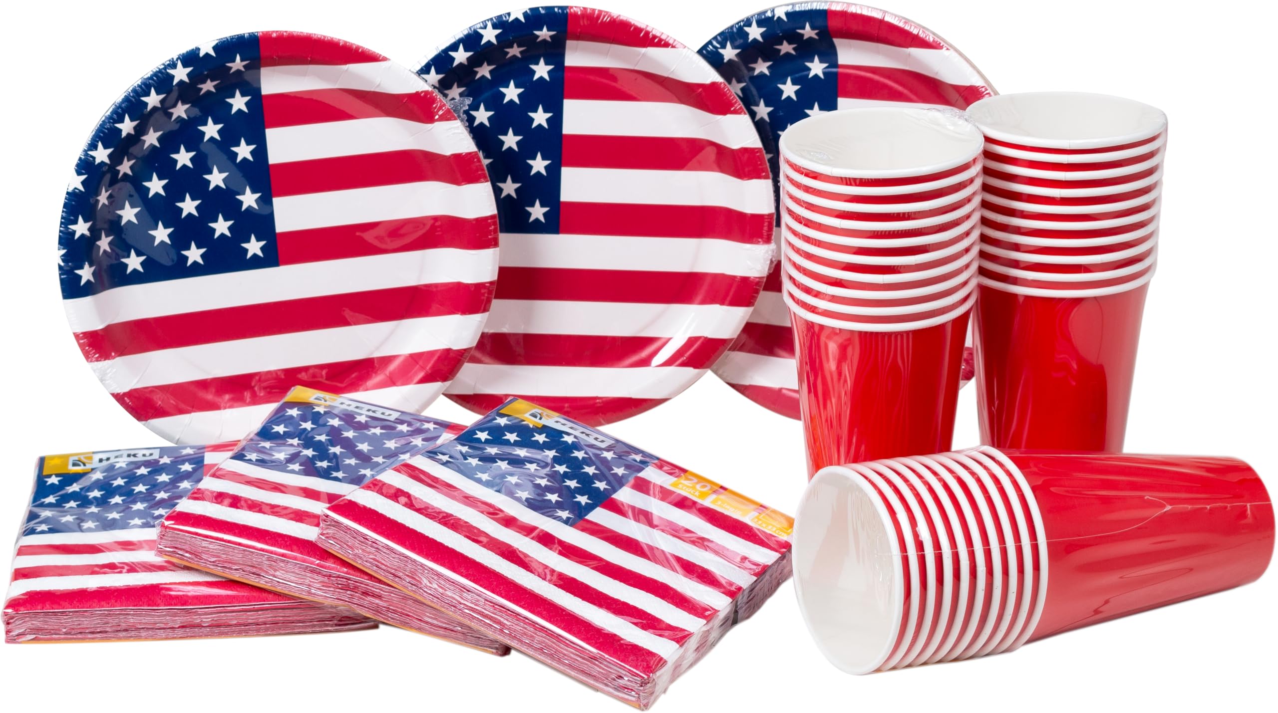 HEKU Set monouso per feste, 120 pezzi, colore giallo, adatto per 30 ospiti, con piatto di carta, bicchieri da festa (0,25 l) e tovaglioli (33 x 33 cm), ideale per feste, barbecue