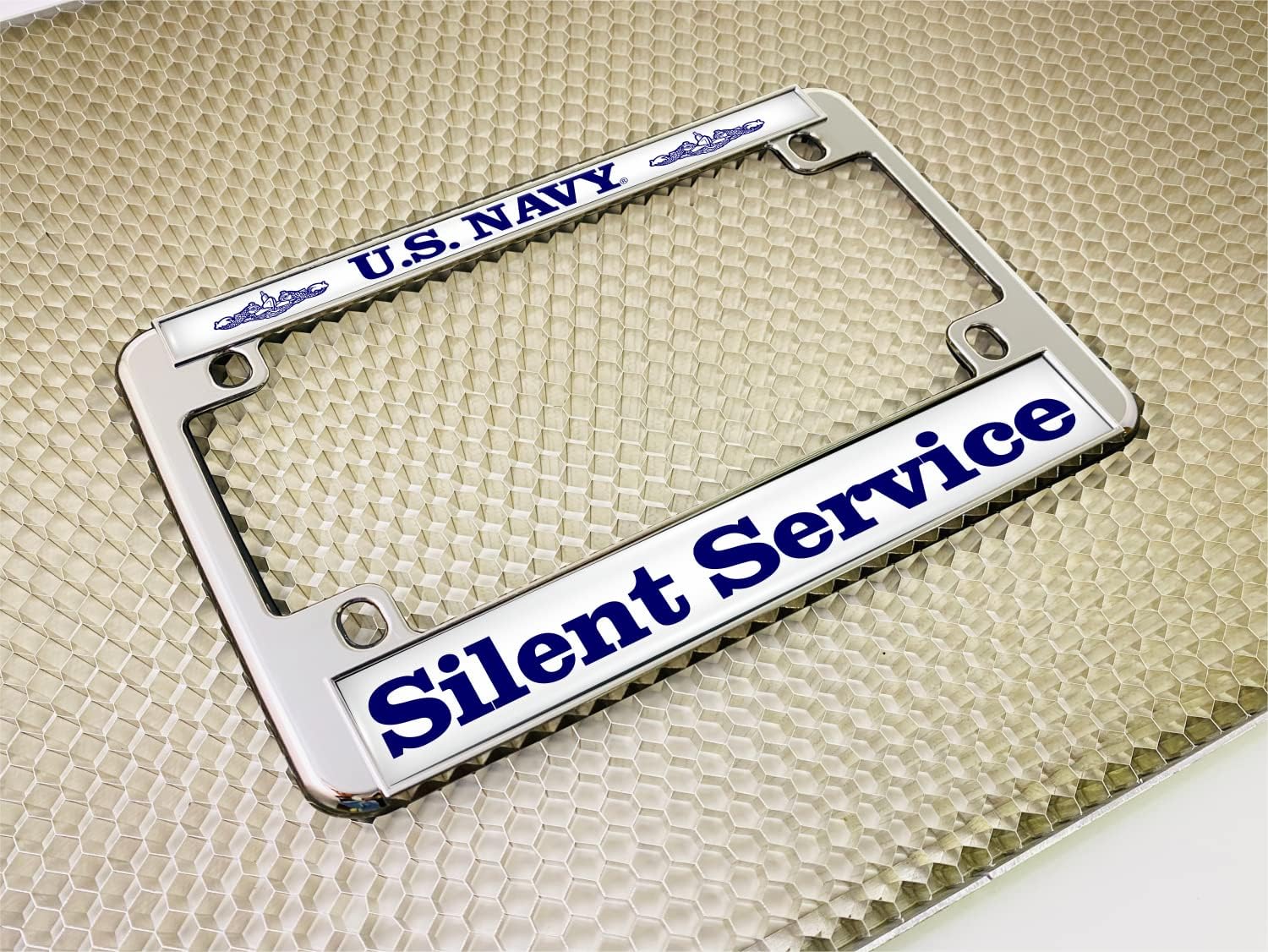 [Officially Licensed Product] - Motorcycle Metal License Plate Frame with U.S. Navy Silent Service Design - Chrome