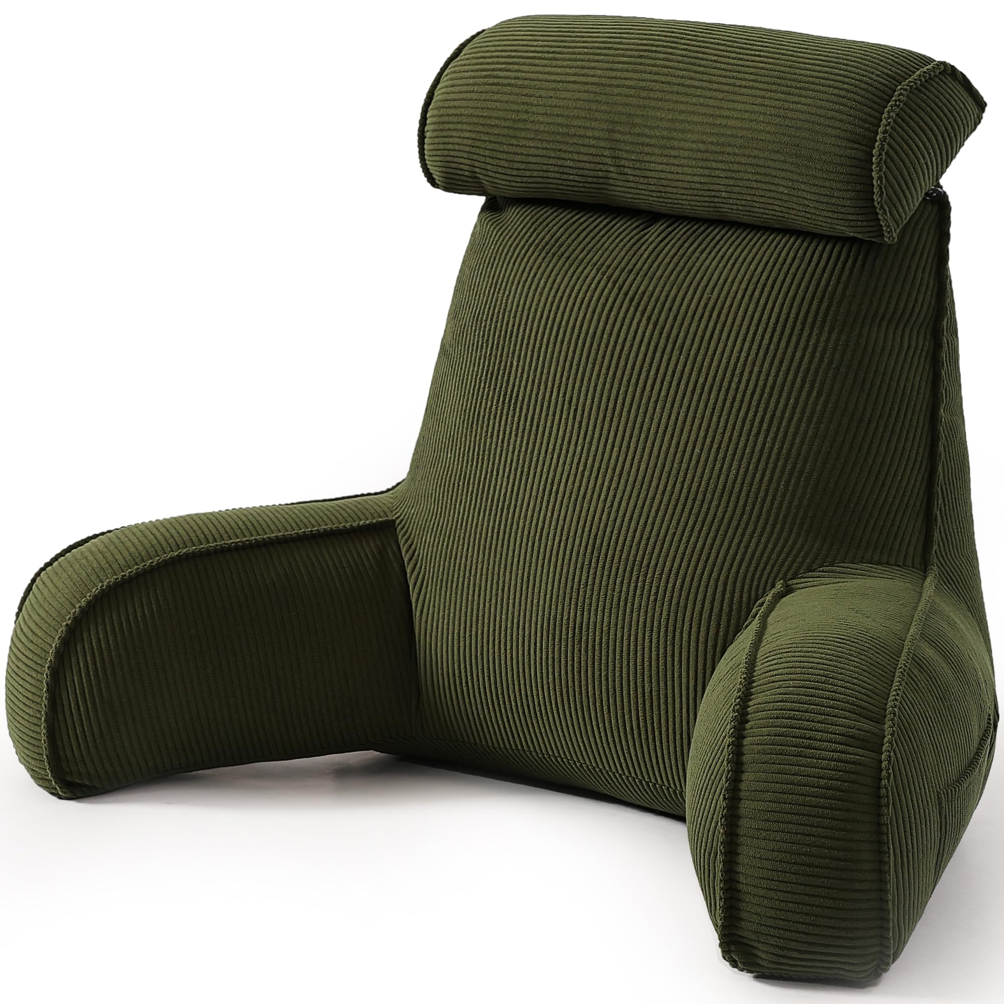 Photo 1 of Ailuteie Corduroy Reading Pillow, Backrest Pillow for Sitting Up in Bed, Bed Rest Back Support Cushion for Daybed Sofa Couch, Lounge Pillow with Arms, Side Pockets & Washable Cover, Avocado Green