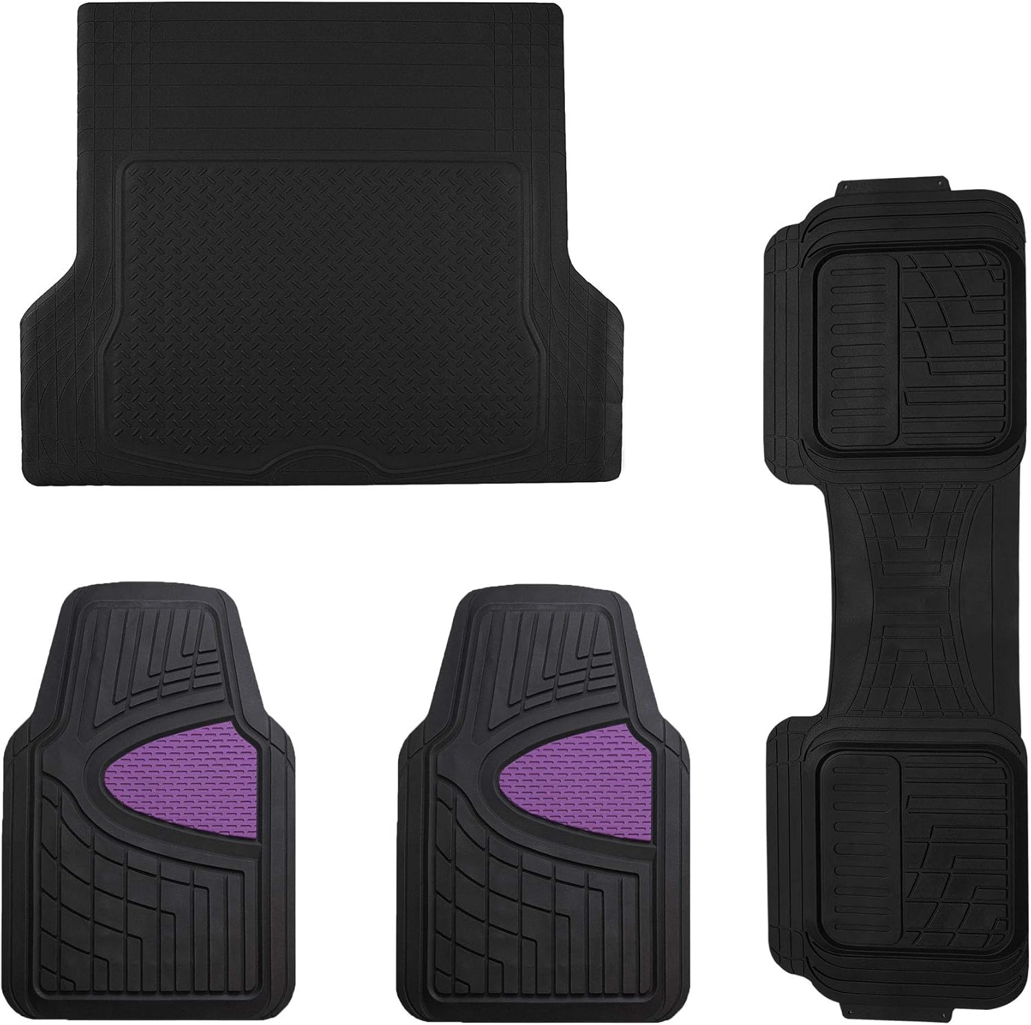 TLH Trimmable Black Color Cargo Mat w/Heavy Duty Tall Channel Burgundy Floor Mats Universal fit - All Weather Automotive Floor Mats, Climaproof™ Floor Mats for Most Sedan, Cars, SUV, Truck