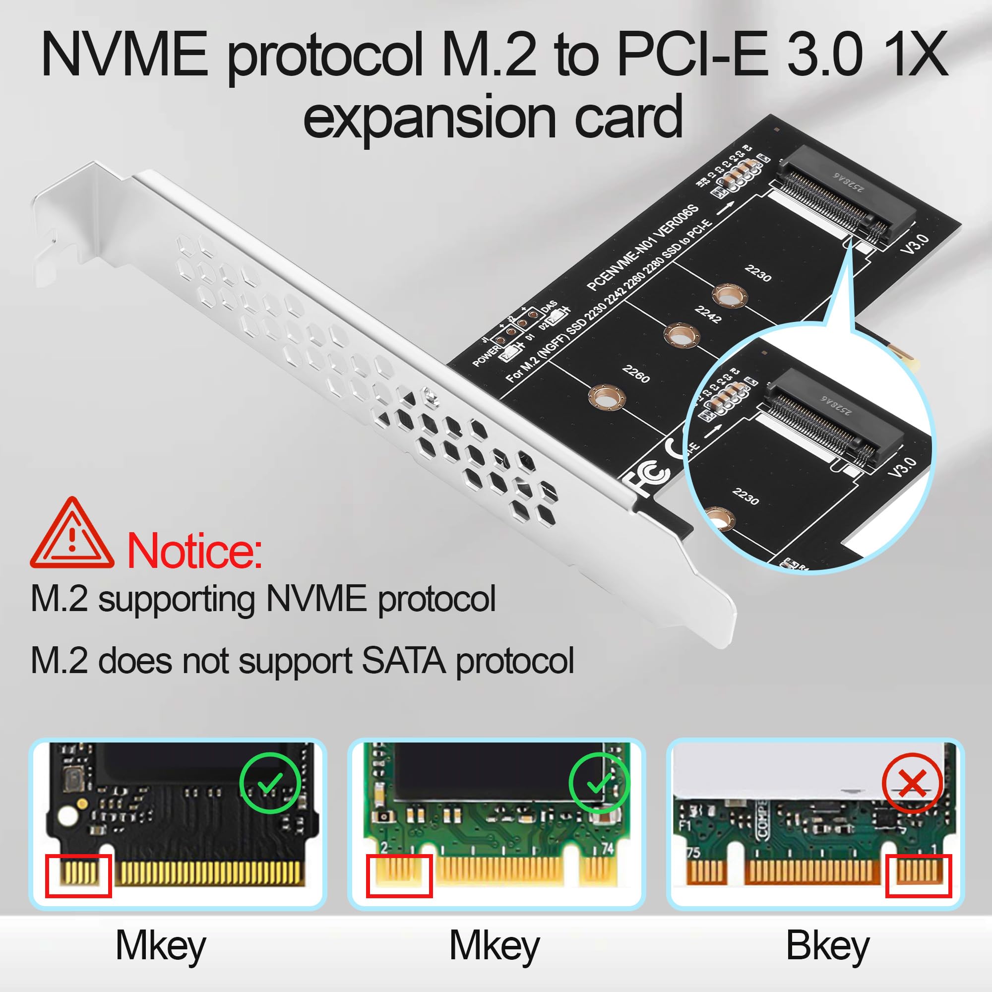Scheda adattatore PCI-E 1X a M.2 NVME SSD per PC desktop, scheda di espansione PCI Express 3.0 supporta M.2 2230/2242/2260/2280 NVME SSD, compatibile con slot PCI-E X1/X4/X8/X16
