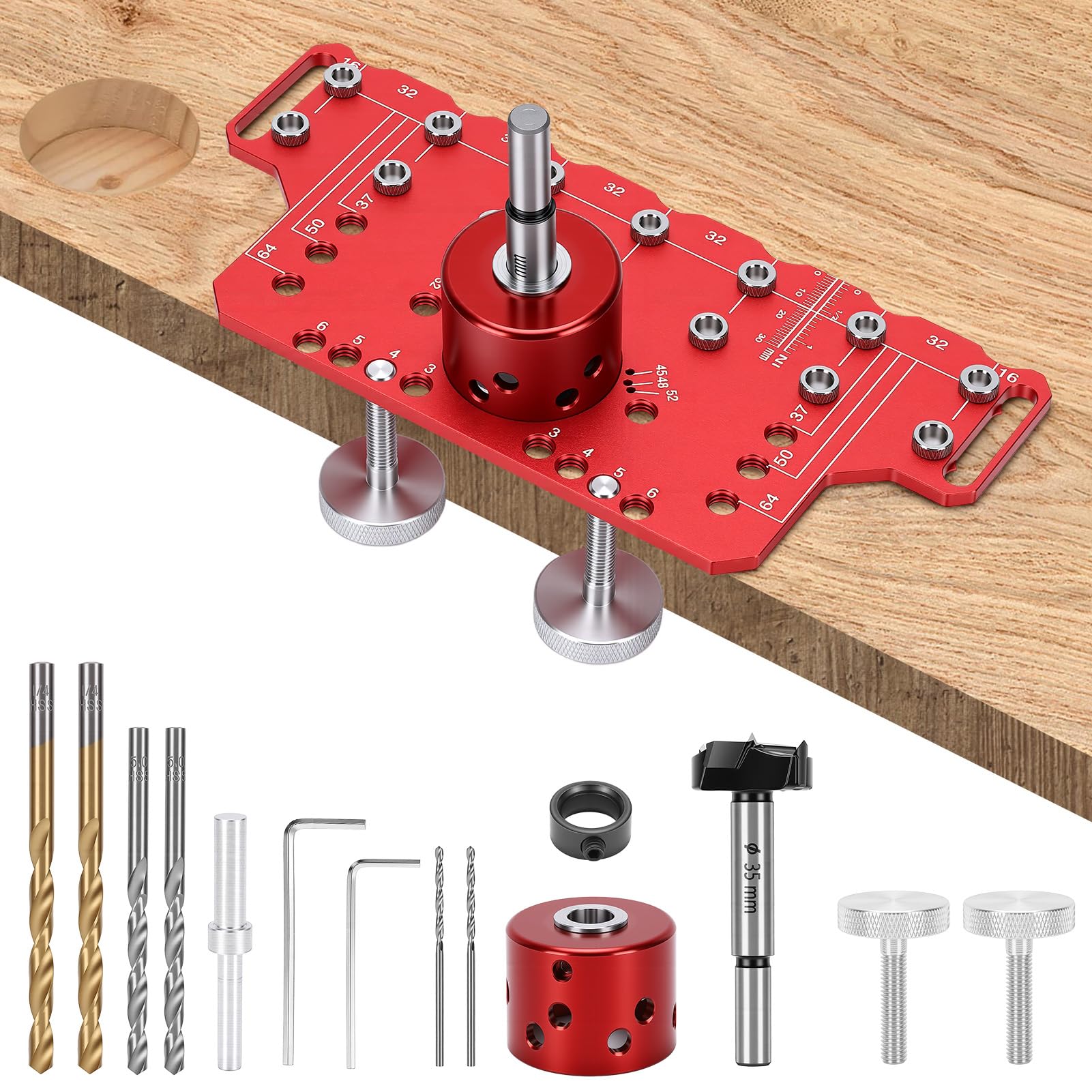 Bohrschablone für Regalstifte, Regalstiftvorrichtung Aluminiumlegierung Schrankbeschläge Schablone Bohrführung mit 5mm 6.25mm Bohrlehre für Holzbearbeitung, Standard-Lochabstand 32mm (Kurz)
