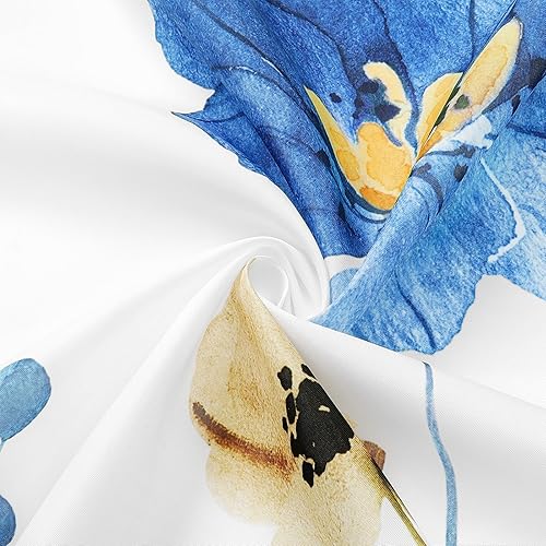 Miniatura 4 de Gibelle Cortina de ducha con diseño floral de acuarela, cortina de ducha de flores azules y amarillas para baño, juego de cortina de ducha de tela