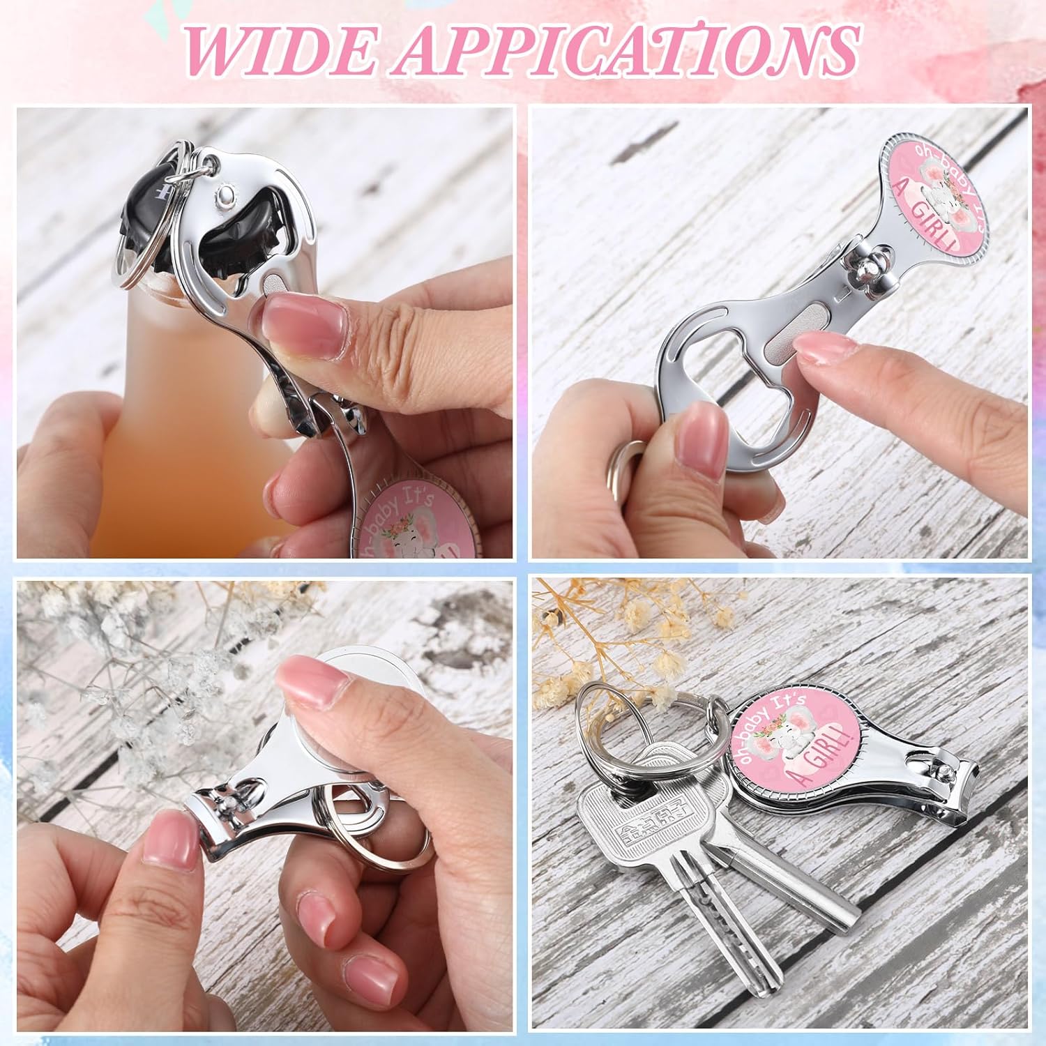 50 Sets Bottle Openers Baby Shower Return Favors for Guest Nail Clipper Bottle Opener Decorations with Thank You Tags Organza Bags for Baby Shower Gender Revel Party Souvenirs (Elephant)