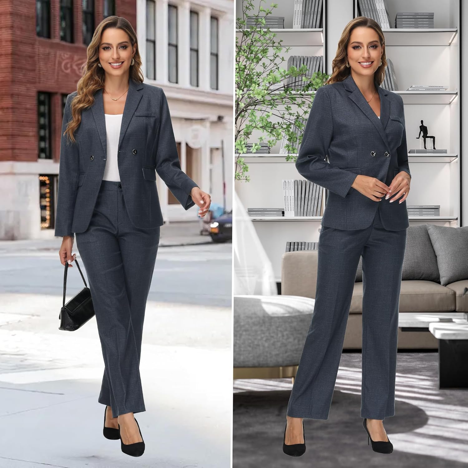 Women's Plaid Suit 2 Piece Set Work Dresses Blazer Pants Suiting for Women Office Outfits - Image 3