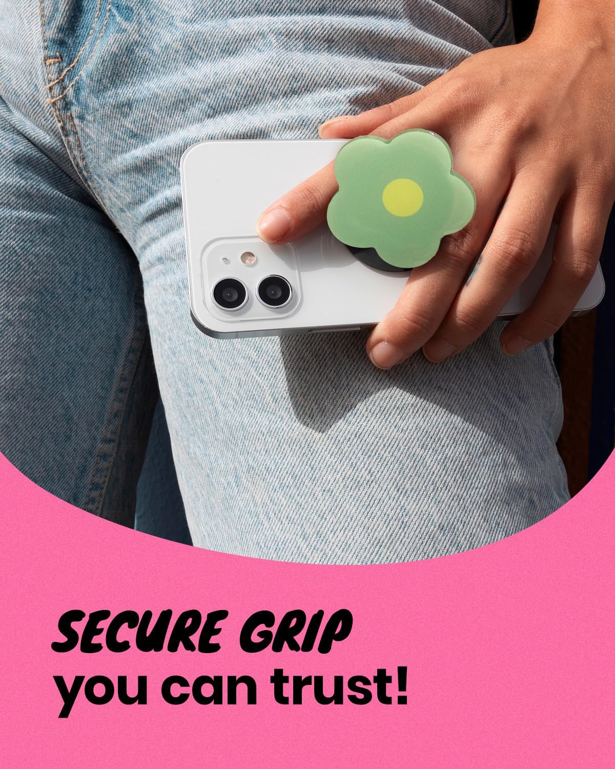 OnTheGrip Cute Solid Color Daisy Flower Design Collapsible Mobile Phone Grip Stand Holder for Smartphone Tablet Cell Phone Accessory (Green) - Image 5