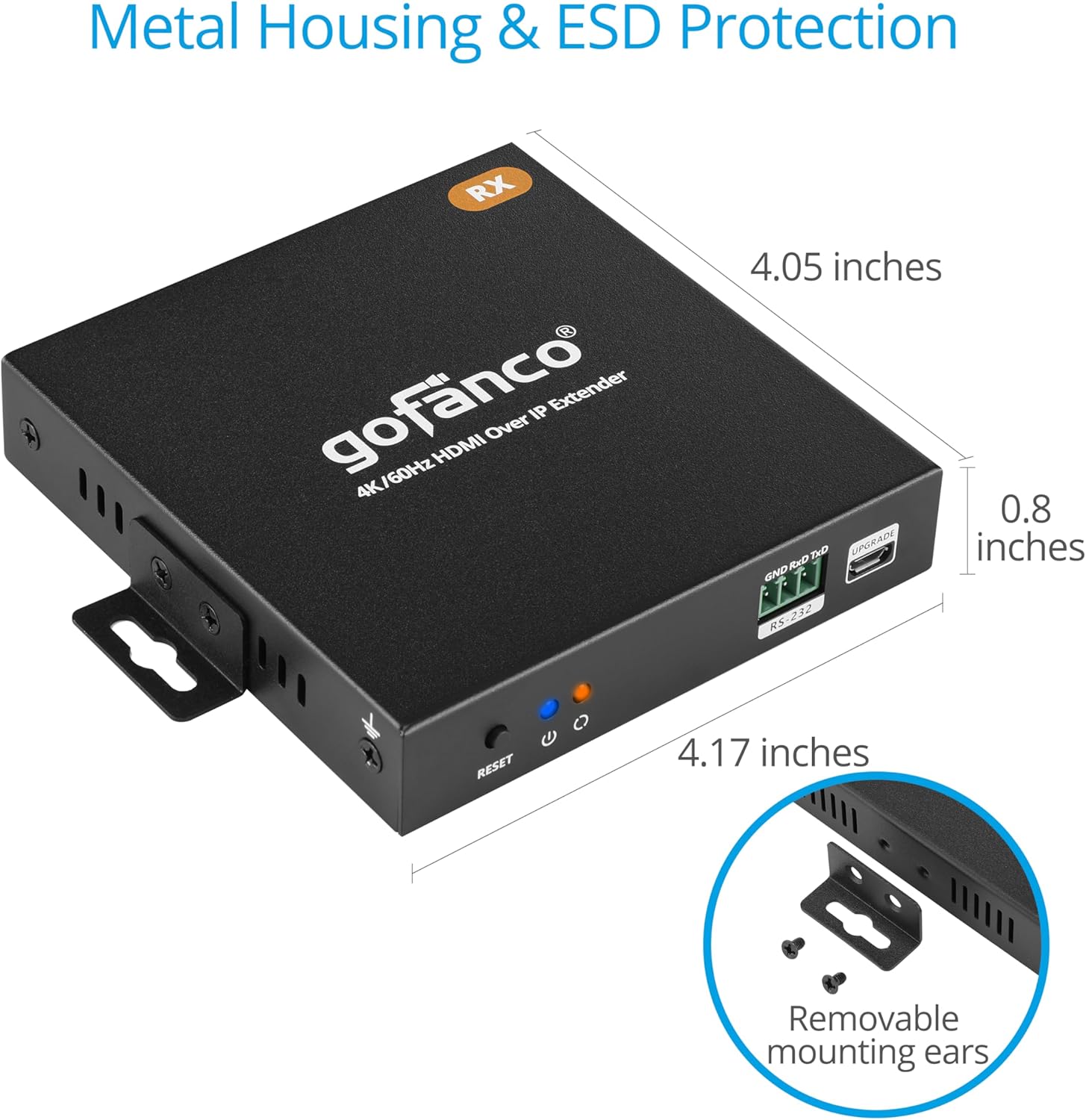 gofanco 4K HDMI Extender Over IP Receiver (RX) – Receiver ONLY (Part# HD20Ext1xN-RX) for HD20Ext1xN Kit