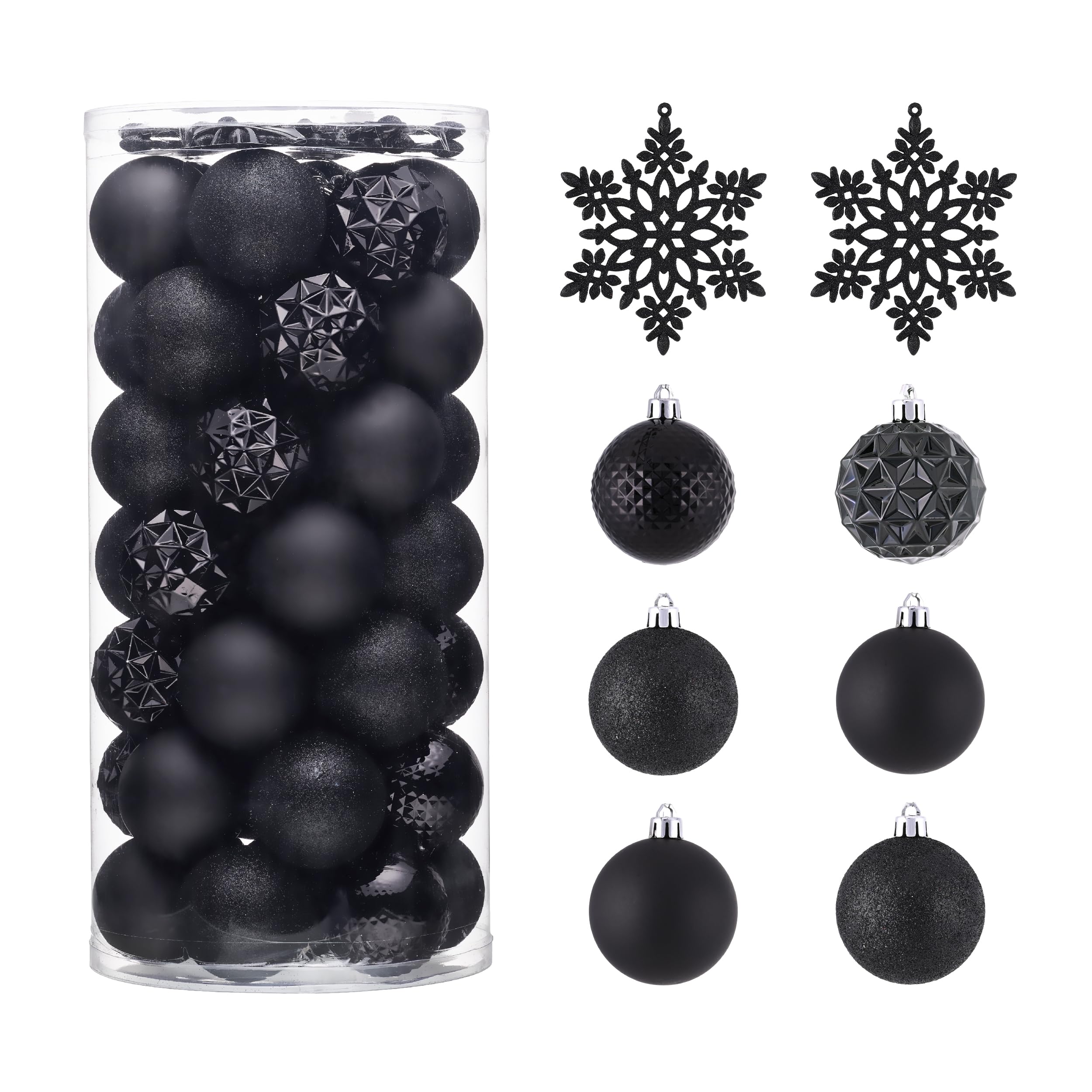 Valery Madelyn Lot de 50 boules de Noël incassables à suspendre pour sapin de Noël et Halloween du 4 juillet, 5,1 cm, noir