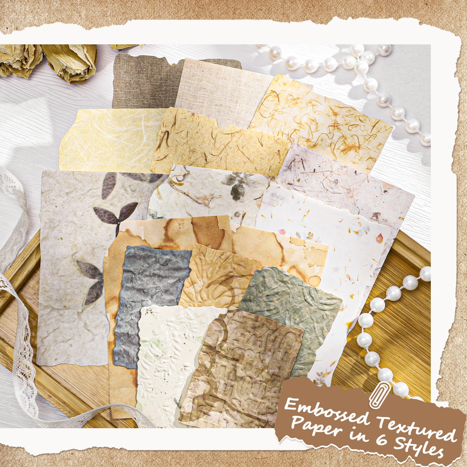 168 szt. teksturowany papier do scrapbookingu, 6 motywów, materiały do scrapbookingu, wytłaczane wzory, zestaw dekoracyjny do dzienników śmieci, tworzenia kart, kolaży, rzemiosła retro, 168 szt