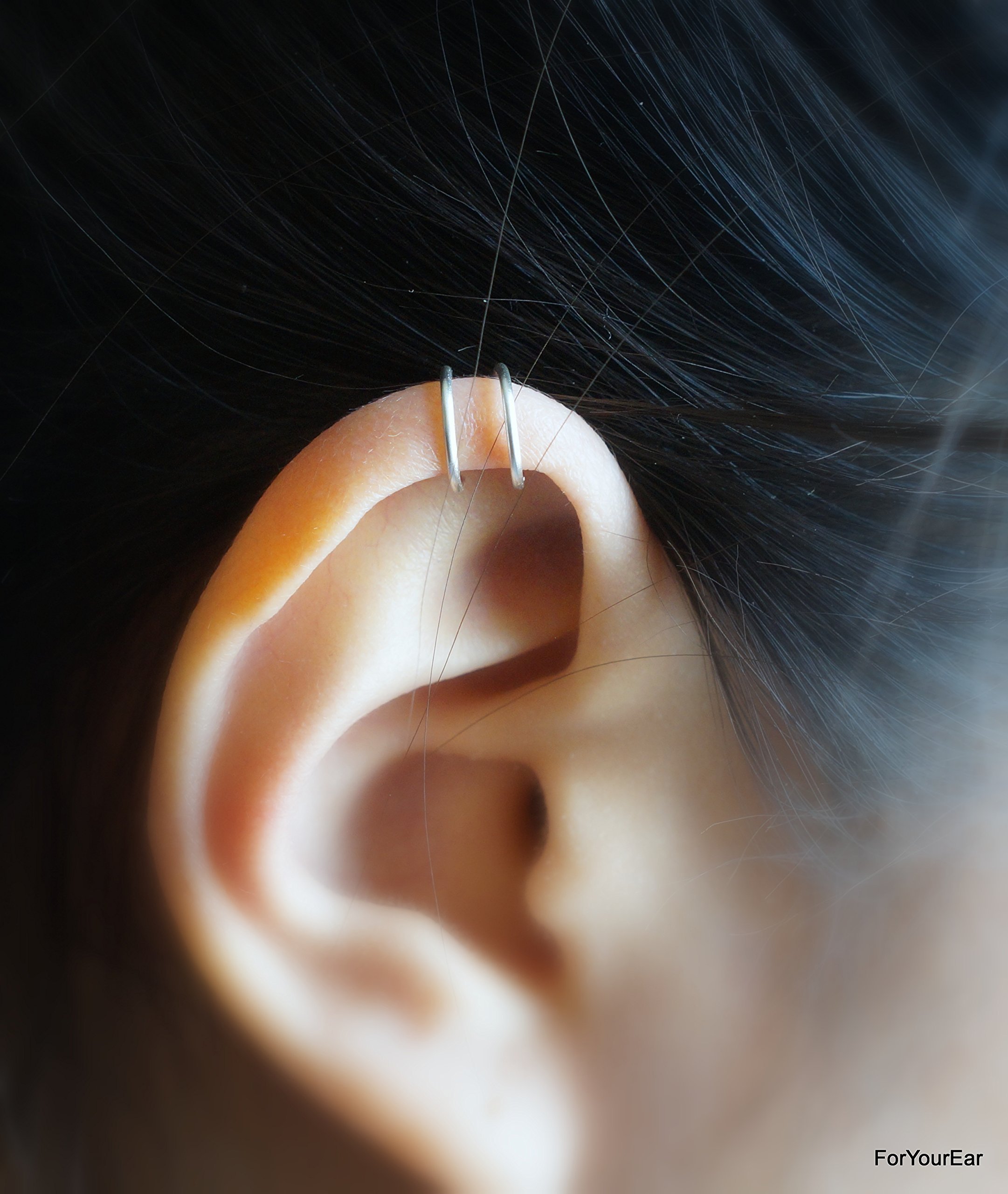 123) Tiny Double Lines Ear Cuff For Upper Cartilage, Sterling Silver, 14k Gold Filled, etc.