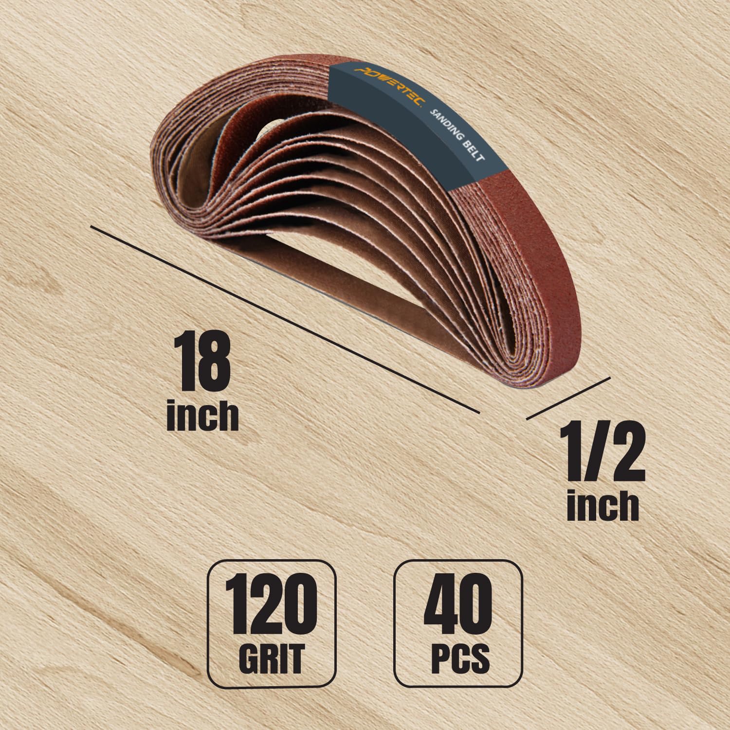 POWERTEC 1/2 x 18 Inch Sanding Belts, 120 Grit Aluminum Oxide Belt Sander Sanding Belt for Air File Belt Sander Woodworking - Image 2