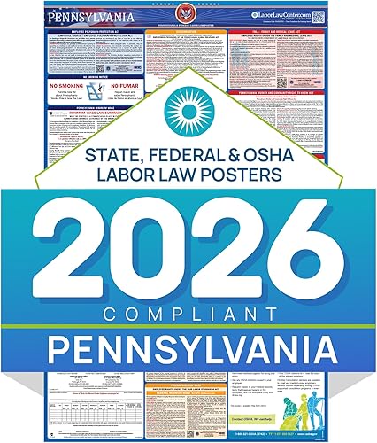 Póster de la ley laboral de Pennsylvania 2025 - Estado, federal, cumple con la OSHA, publicación requerida en el lugar de trabajo para empleados,