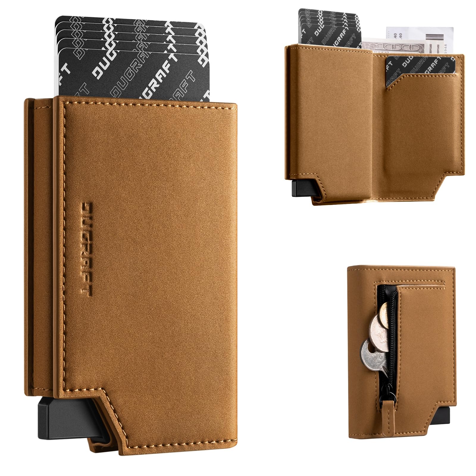Card Holder Wallet with Coin Pocket, RFID Blocking Mens Wallet with Money Organisers & 3 Leather Slots