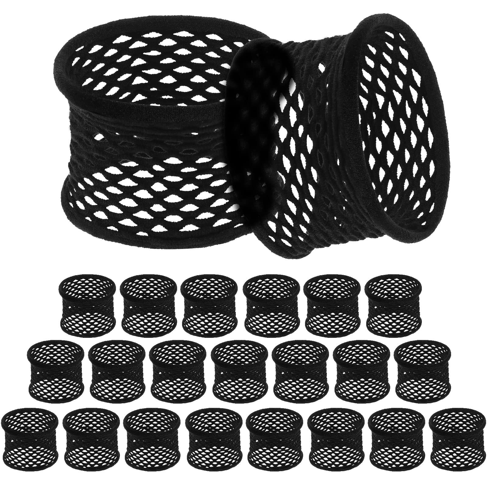 NALACAL 20 Pieces Large Cotton Stretch Hair Ties Black Fishnet Hair Ties Thick Hollow Cotton Stretch Ponytail Ties Netted Sport Elastics Hair Scrunchies for Thick Heavy Curly Hair