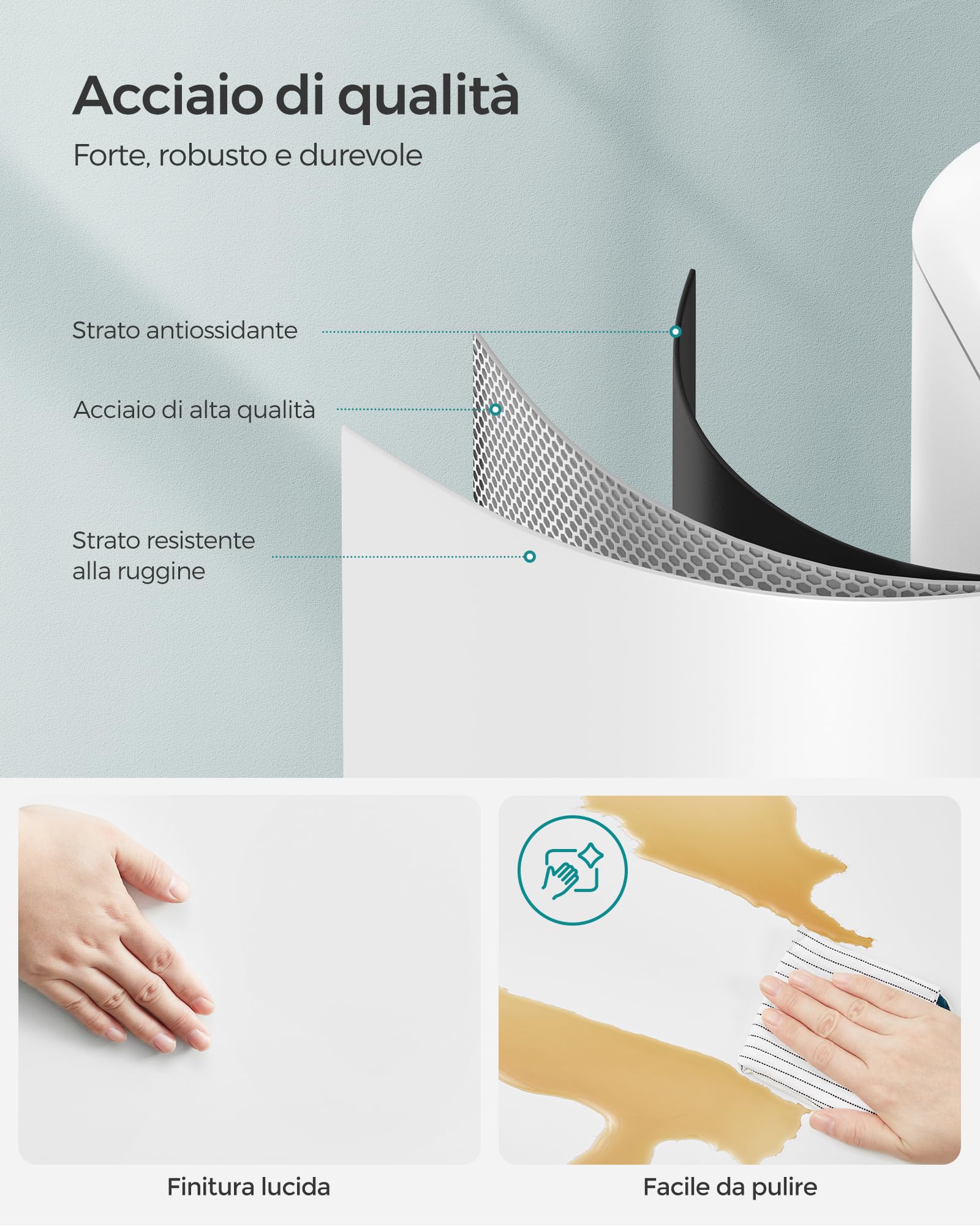 SONGMICS Pattumiera da Cucina, Cestino della Spazzatura da 30L, Pattumiera a Pedale in Acciaio con Coperchio e Secchio Interno, Chiusura Morbida Ammortizzata, Bianco LTB01W