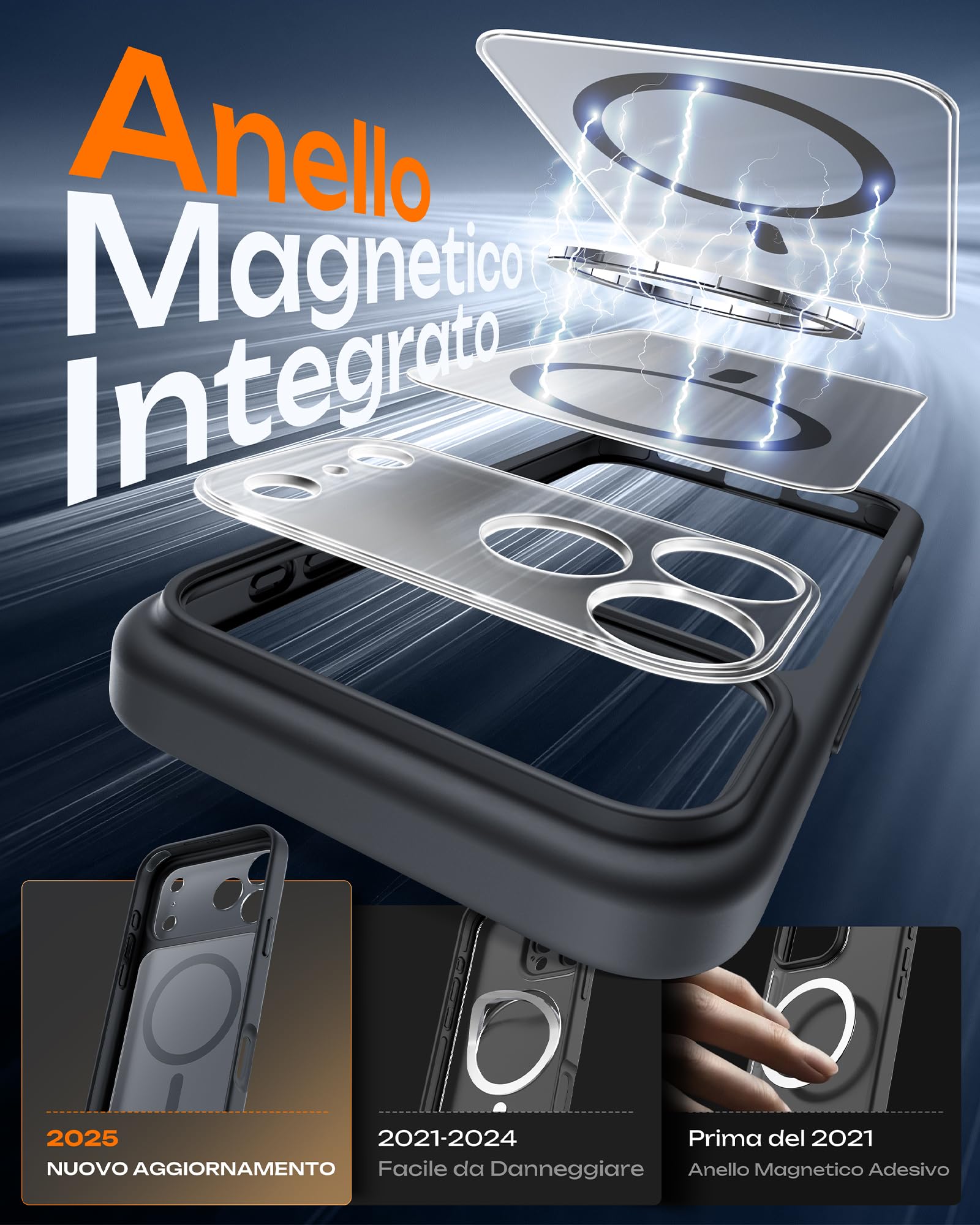 TOCOL Cover Magnetica per iPhone 17 Pro Max 6,9 Pollic, Compatibile con MagSafe, Anello Magnetico Incorporato, Protezione Fotocamera Integrata, Custodia Antiurto Traslucida Opaca, Nero