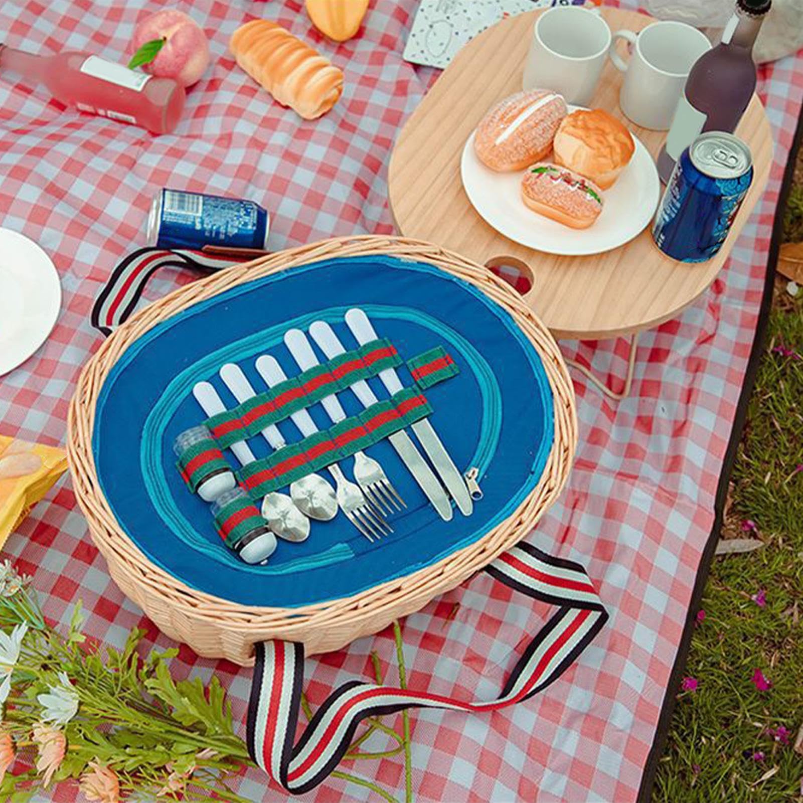 Cestino da Picnic in Borsa Frigo Intrecciata Portatile Isolata | Scatola Da Campeggio Per Viaggi All'aperto Spiaggia Picnic Famiglie Coppie Giornate Calde Festa
