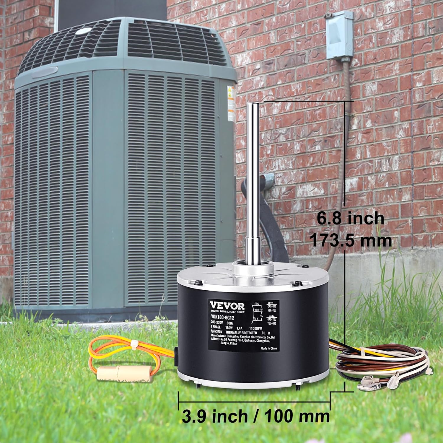 VEVOR OEM Upgraded Condenser Fan Motor, 1/4 HP 1100RPM, Replacement for ac GE Genteq Carrier Bryant Payne Dayton, 5KCP39EGS070S, 5KCP39EGY823S, 3905, HC39GE237, 6DLL0, Reversible Rotating + Capacitor