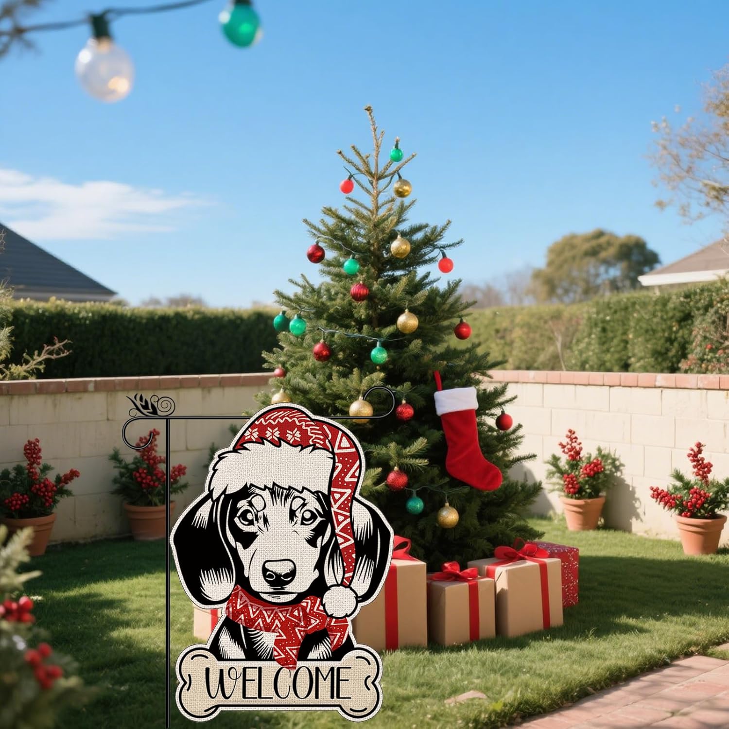 Christmas Dog Garden Flag Dachshund Welcome Garden Flags Double-Sided Flag for Seasonal Christmas Winter Farmhouse Yard Lawn Decoration Gifts 12x18 inches - Image 6