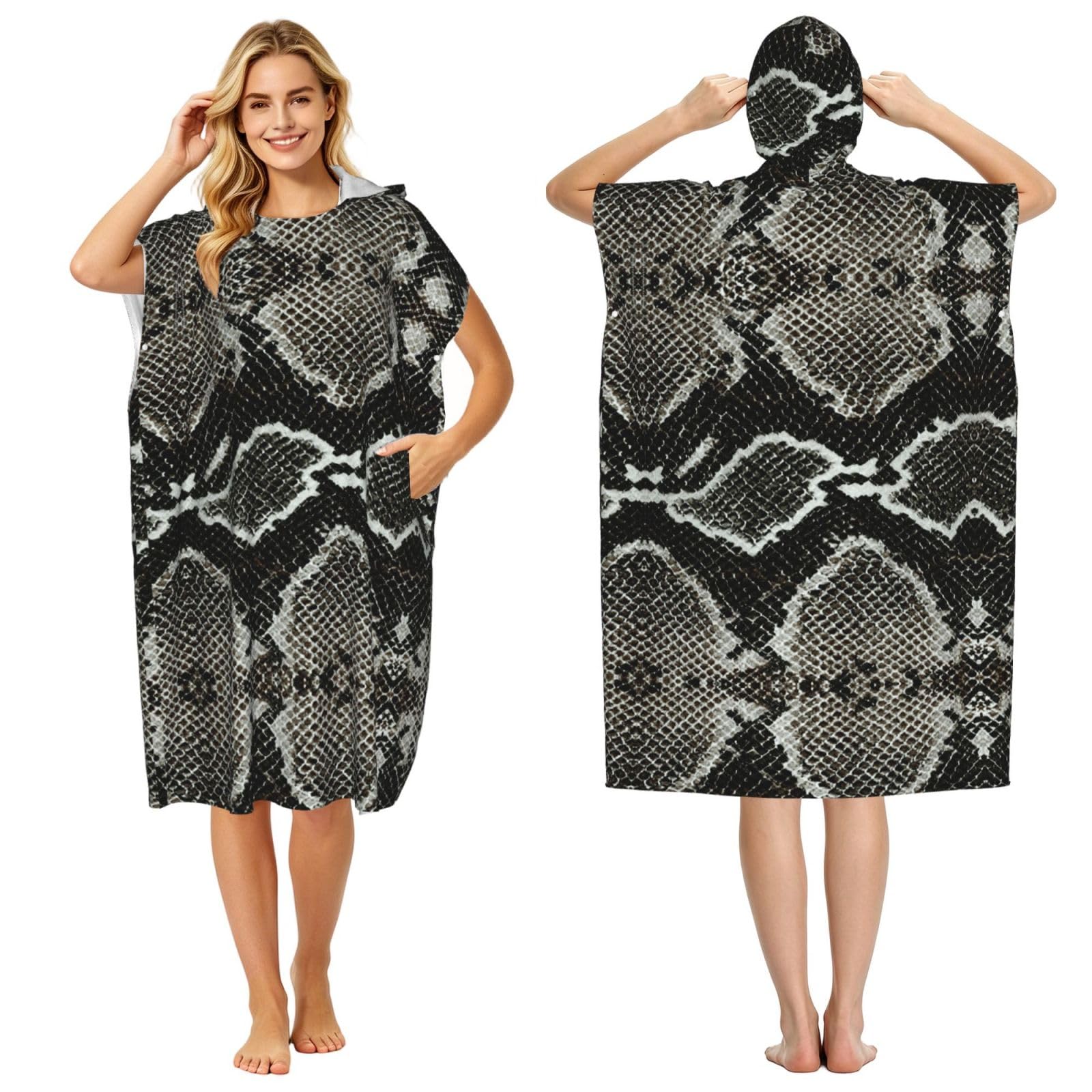 Poadnly Snake Skin Texture, Adult Hooded Beach Towel 90 x 110 cm,Changing Bath Robe, Surf Poncho Towel For Women Men