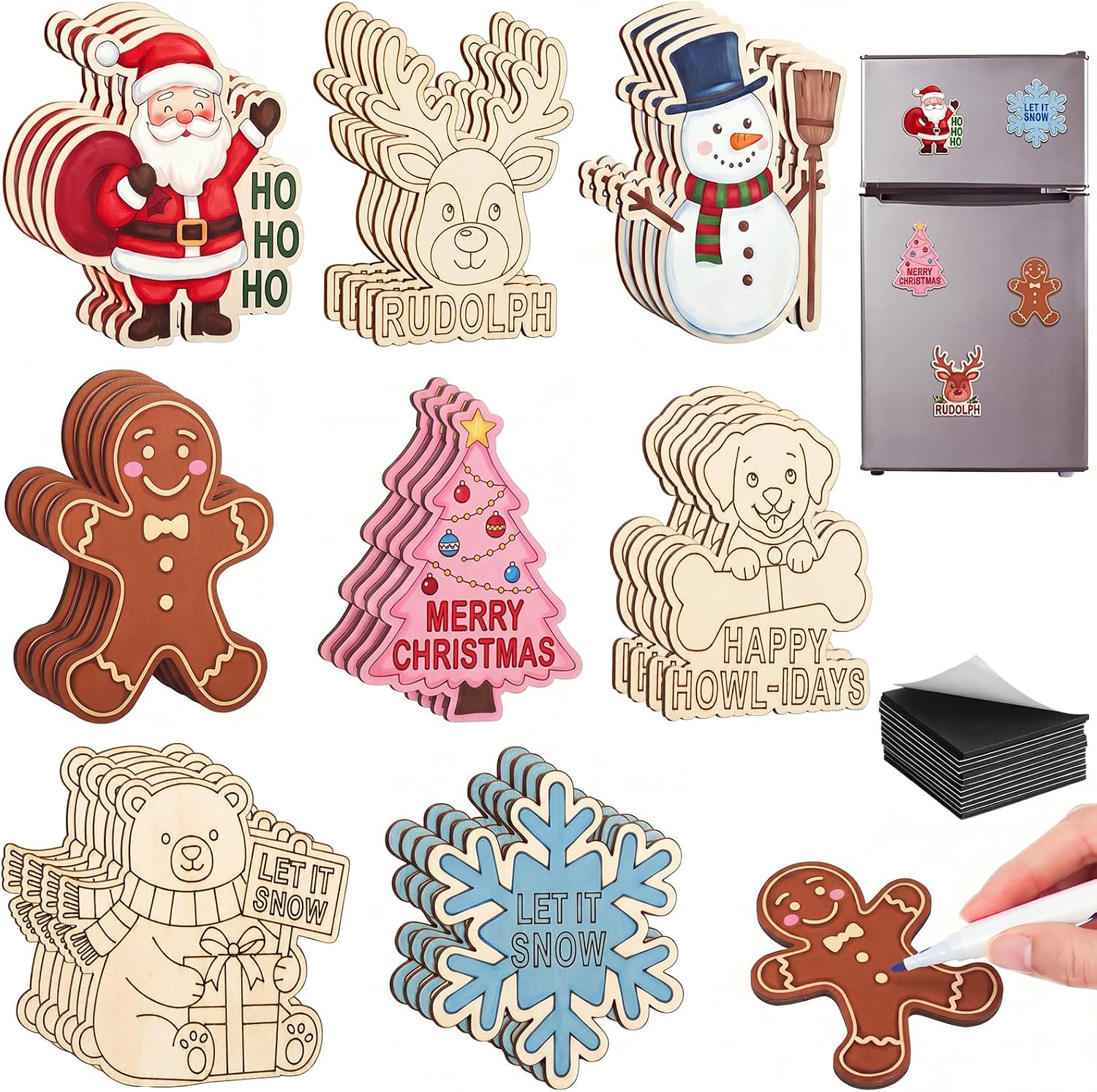 64 Pcs Christmas Magnet Crafts Kid Wood Christmas Arts and Crafts