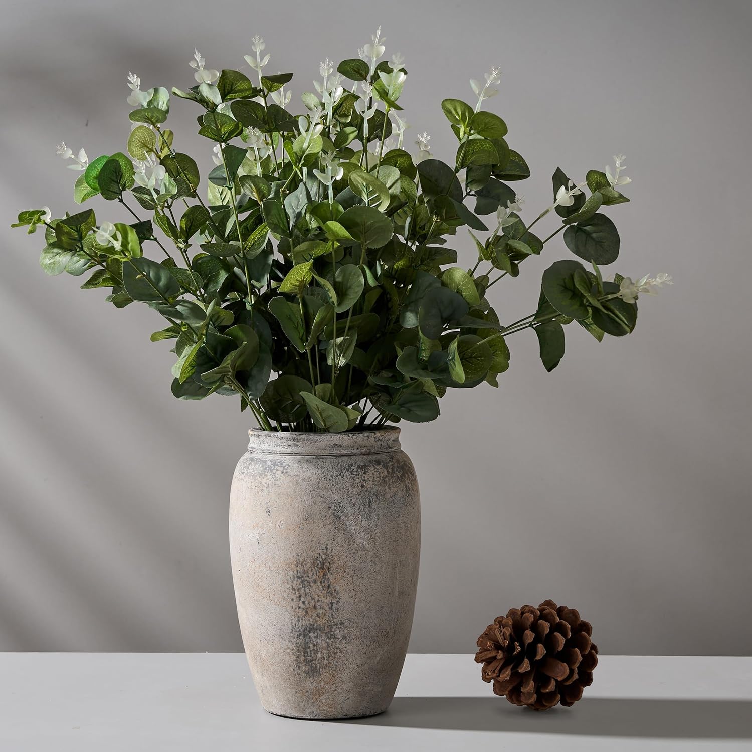 PORCER 8.2 Inch Ceramic Vase, Terracotta Rustic Vase Farmhouse Decorative Vase Boho Decor, Ceramic Vases for Home Decor, Living Room, Entryway, Floor, Holiday Wedding Christmas New Year Gifts - Gray