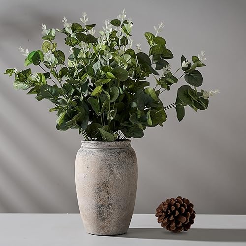 PORCER Jarrón de cerámica de 8.2 pulgadas, jarrón rústico de terracota, jarrón decorativo de granja, decoración bohemia, jarrones de cerámica para