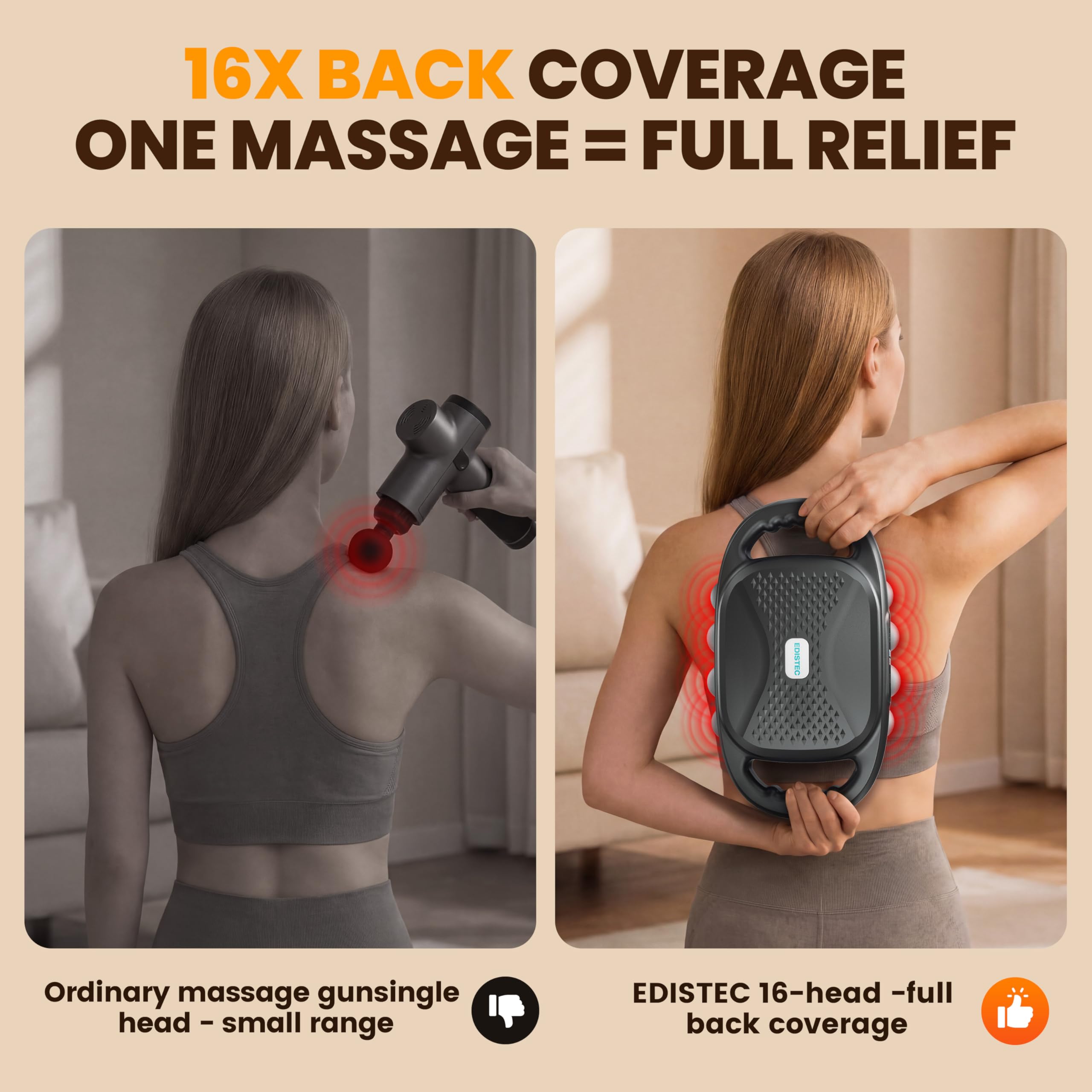 Pistolet de massage à percussion à 16 têtes – 9 modes, 99 vitesses, masseur silencieux des tissus profonds avec batterie de 3600 mAh, arrêt automatique de 15 minutes, récupération musculaire