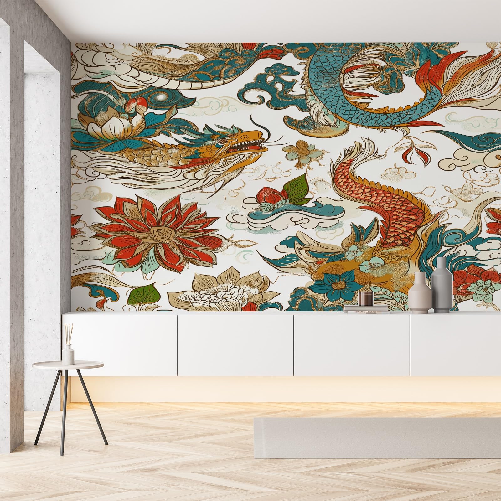 Papier peint autocollant floral 3D grand format lavable et repositionnable