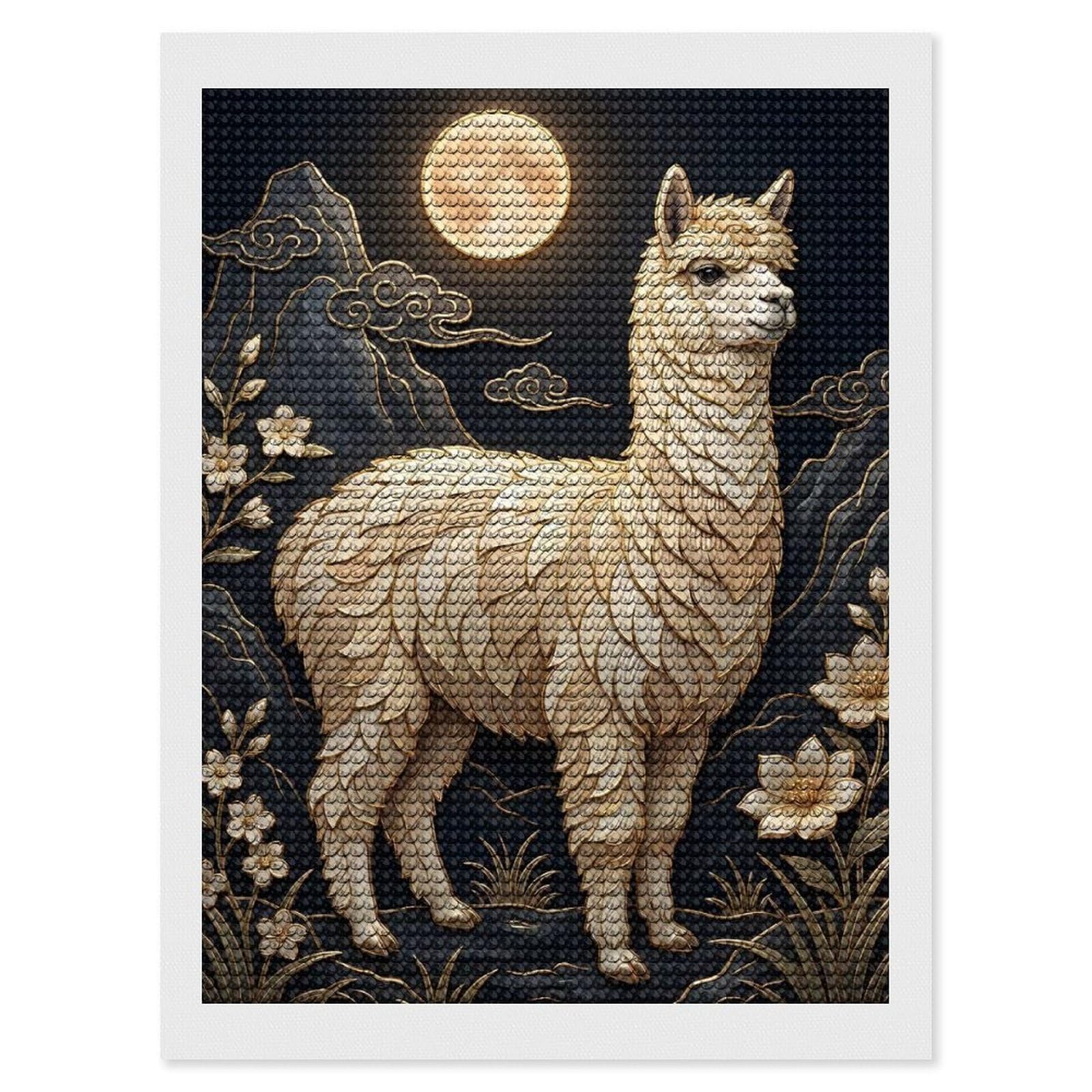 Junmoney Golden Alpaca Under The Moon Diamond Art Canvas 12"x16", for Teens, Nice Detail and Sparkle, Farmhouse Decor, Festive Craft Gift, Easy to Enjoy