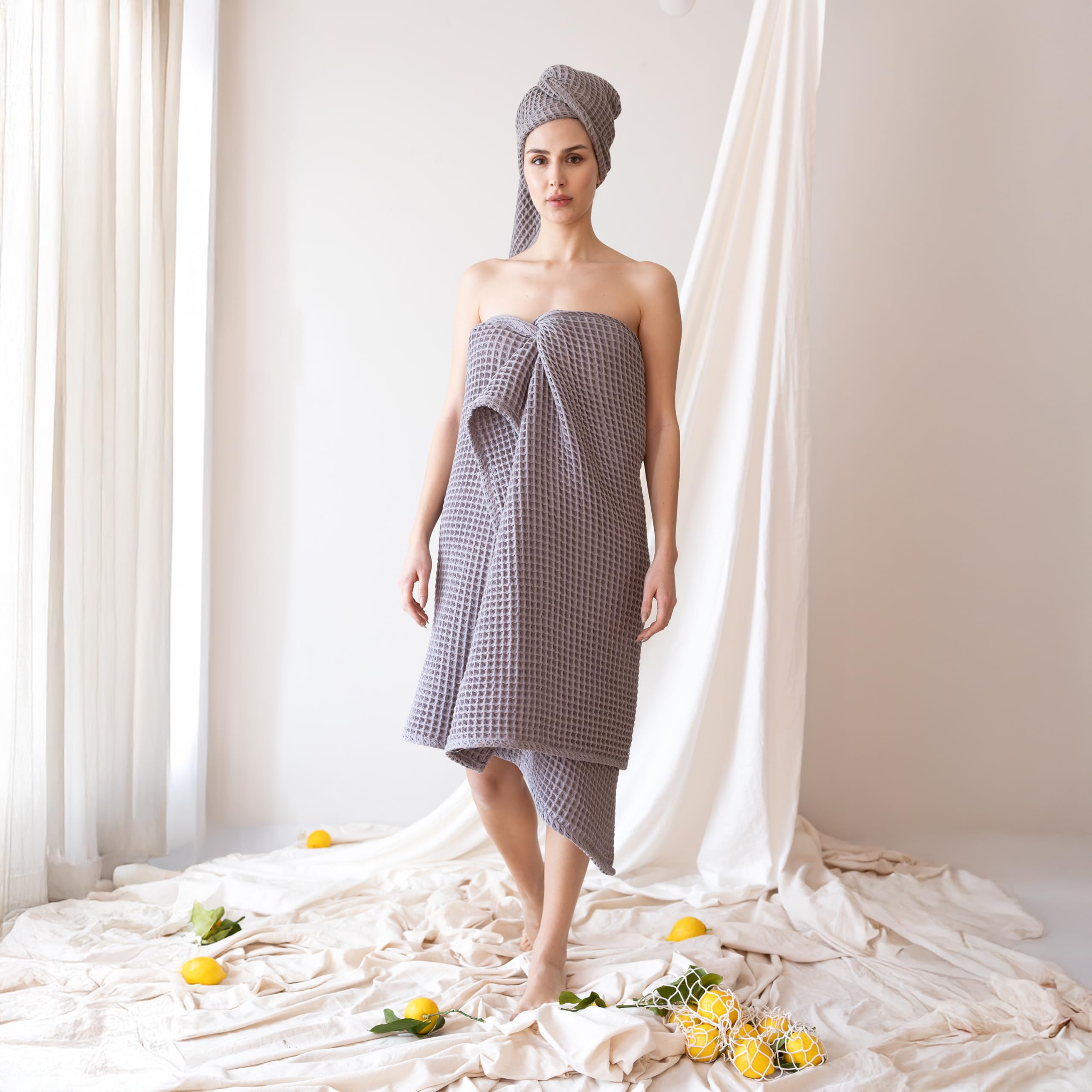 Viva Maison Waffle Weave Bath Towels for Bathroom Set of 2, Premium Pure Turkish Cotton Large Bath Sheet Towel 35x71 (Gray, Set of 2 Bath Towels)